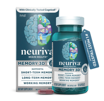 NEURIVA Memory 3D Brain Supplement - Decaffeinated Nootropic Capsules for Memory, Focus, & Cognitive Function - Short Term, Long Term, & Working Memory Support - 50ct NEURIVAAu supplements