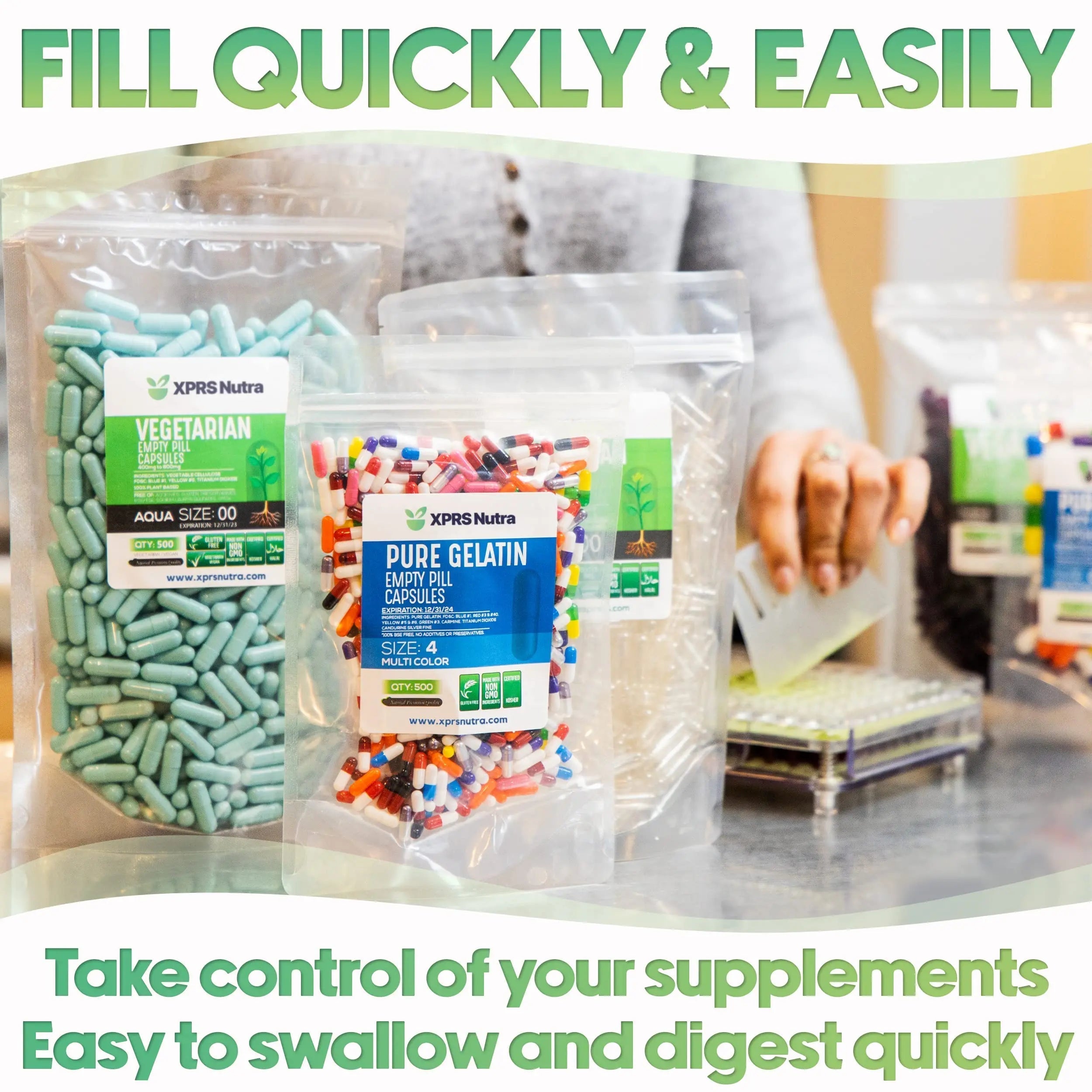 XPRS Nutra Size 3 Empty Capsules - 500 Count Empty Gelatin Capsules - Pills DIY Capsule Filling - Pure Bovine Pill Gel Caps Fillable XPRS NutraAu supplements