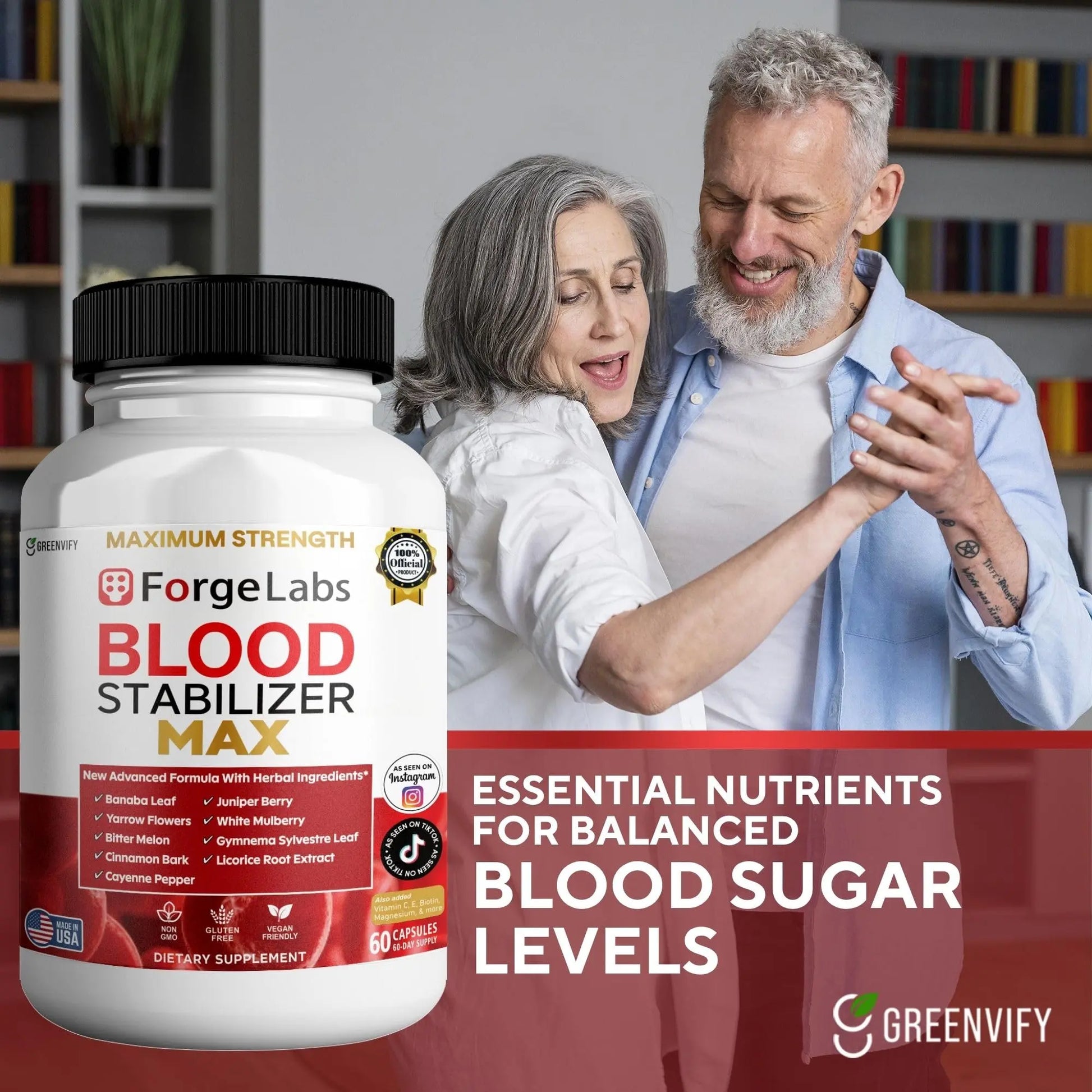 GREENVIFY ForgeLabs Blood Stabilizer Max, Maximum Strength Dietary Supplement, 60 Veggie Capsules, with Banaba Leaf, Juniper Berry, White Mulberry. (1) GREENVIFYnz supplements