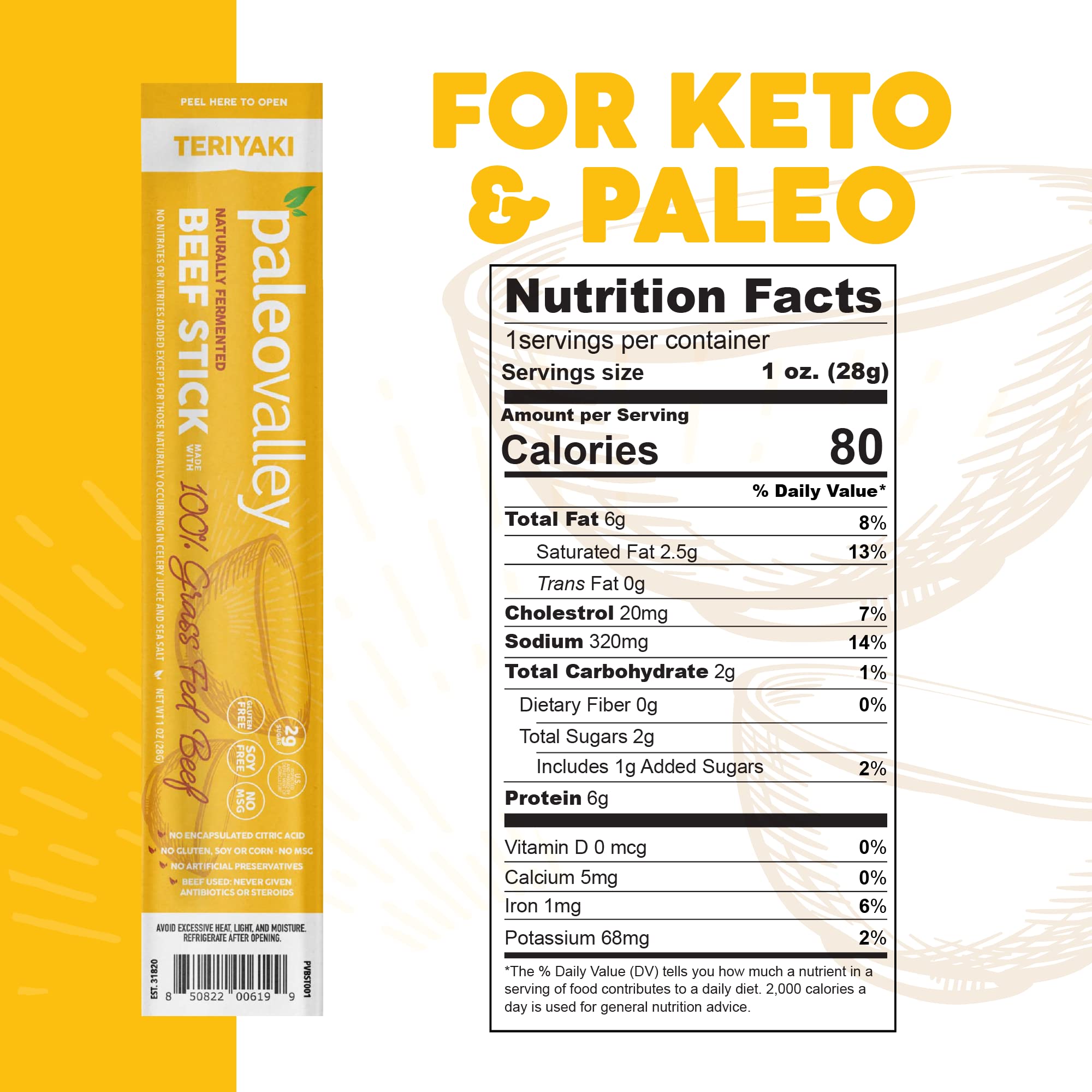 Paleovalley 100% Grass Fed Teriyaki Beef Sticks - Delicious Gluten Free Beef Snack - High Protein Keto Friendly PaleovalleyUS supplements