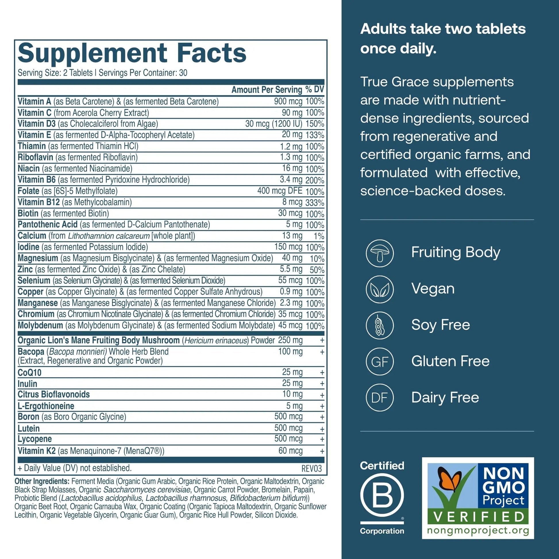 True Grace Daily Men’s Multivitamin 50+ - 60 Easy-to-Swallow Tablets - Immune, Energy, Longevity & Memory Support True GraceAu supplements