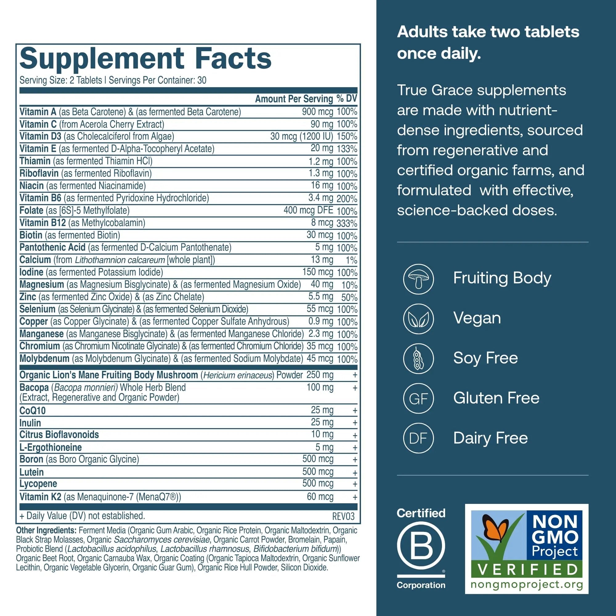 True Grace Daily Men’s Multivitamin 50+ - 60 Easy-to-Swallow Tablets - Immune, Energy, Longevity & Memory Support True GraceAu supplements