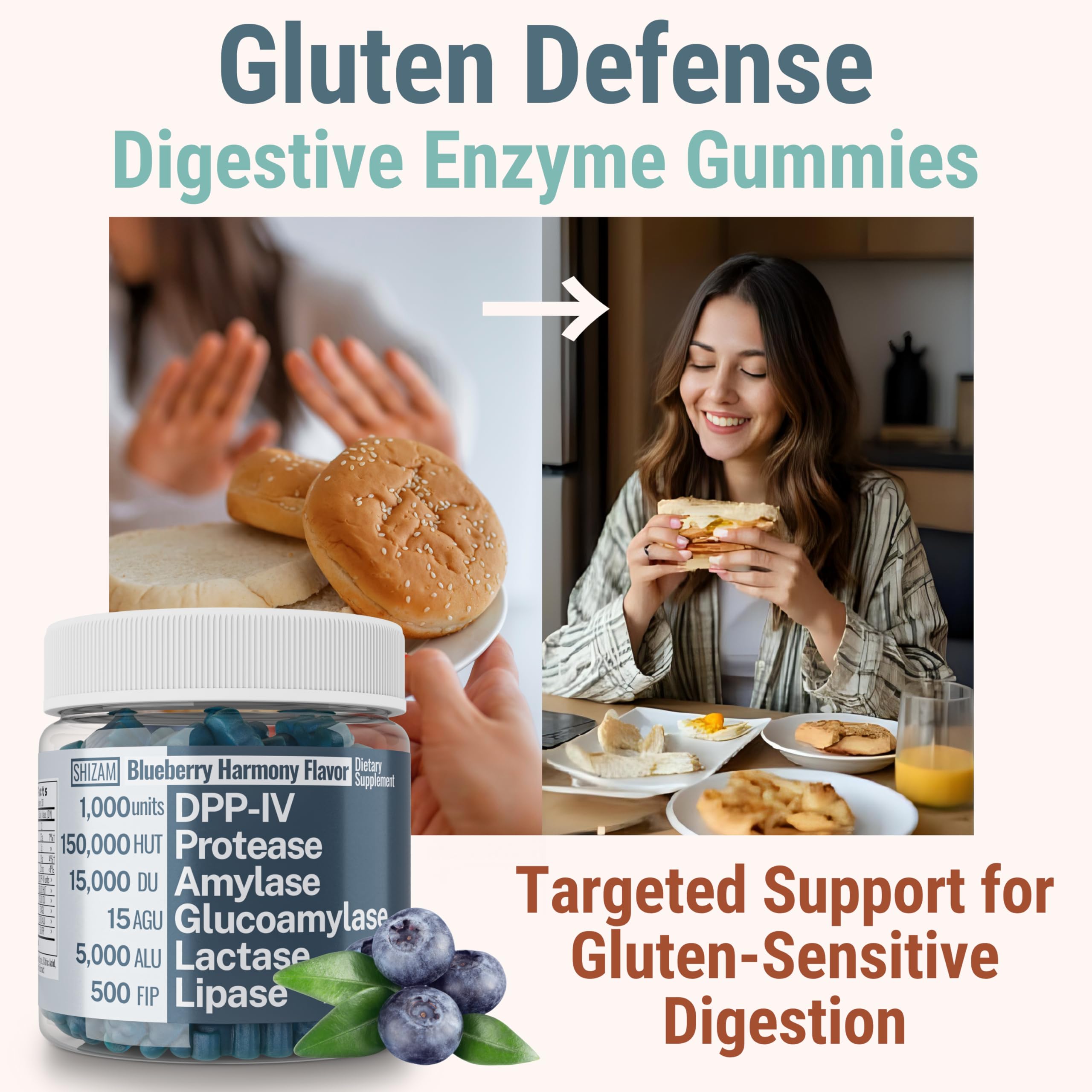 Gluten & Lactase Digestive Enzyme Gummies – Lactase Pancreatic Enzymes with DPP‑IV Lipase Gluco‑Amylase Lactase, Drops Chewables Capsules Pills Powder Supplement Alt, Pancreatic Support, for Kids SHIZAMAu supplements