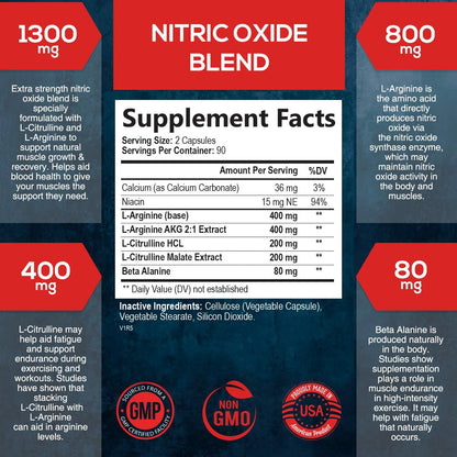 Extra Strength Nitric Oxide Supplement L Arginine 3X Strength - Citrulline Malate, AAKG SILVERONYXUS supplements