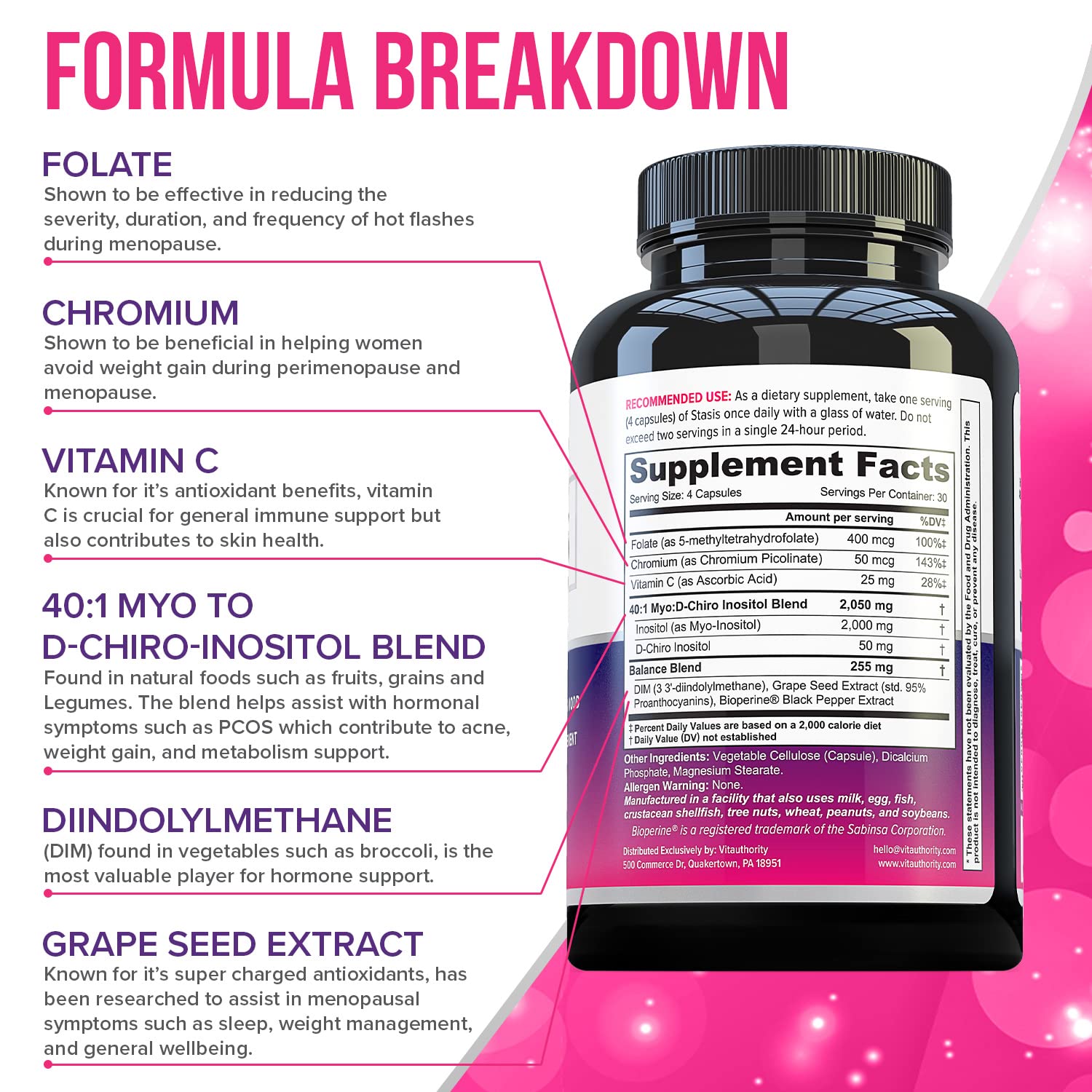 Myo-Inositol D-Chiro Women's Hormone Balance Supplement - 40:1 Myo-Inositol & D-ChiroInositol Blend with DIM for Hormone Balance for Women - Health Vitamins for Skin, Energy, & Cycle Support (1 Month) VitauthorityAu supplements
