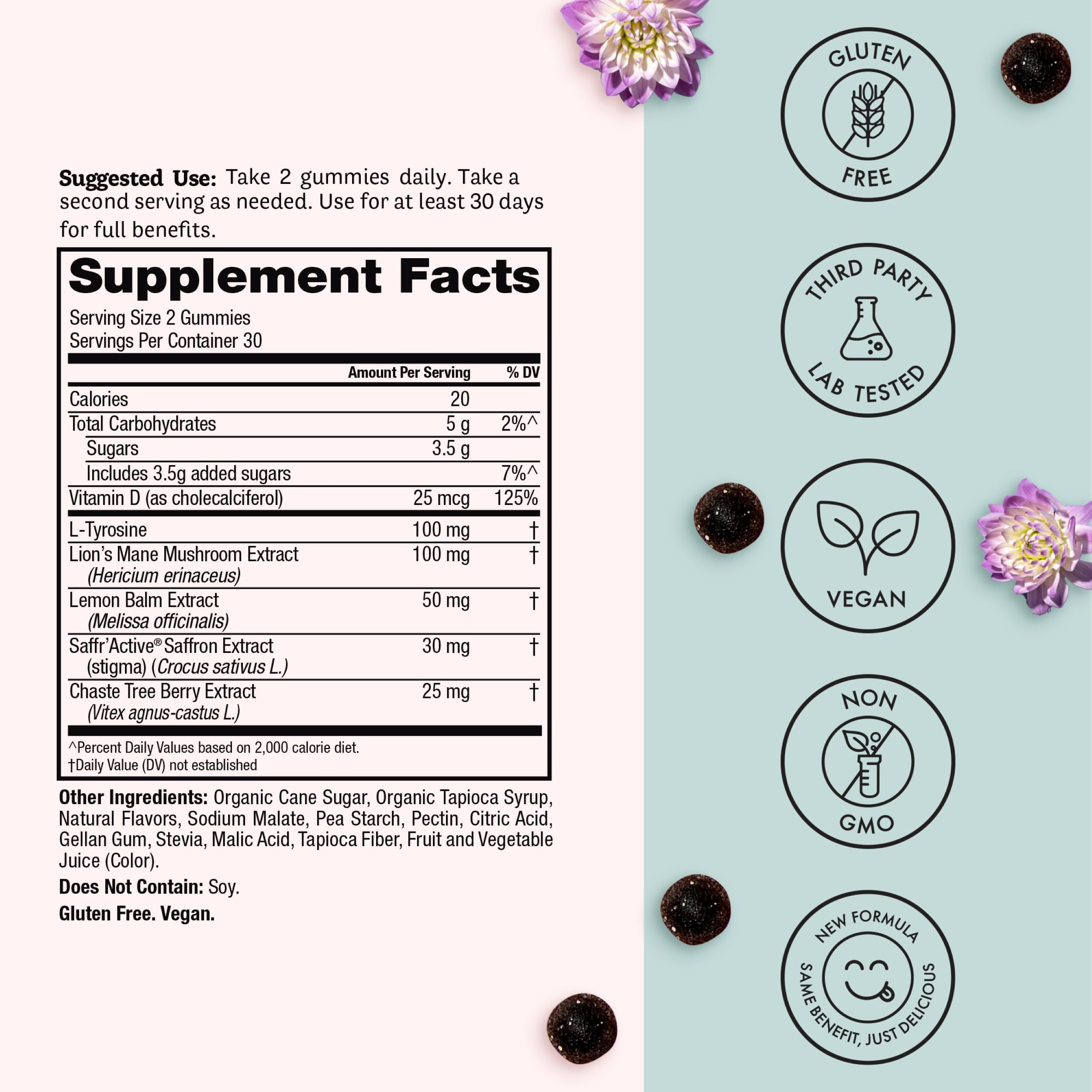 Winged Wellness Happy Her Mood Gummies - Daily Mood Enhancer Support Supplement for Women - Vitamin D with Saffron, Lemon Balm, & Lions Mane Mushrooms for Balance & Calming Relief - 50 Vegan Gummies WingedAu supplements