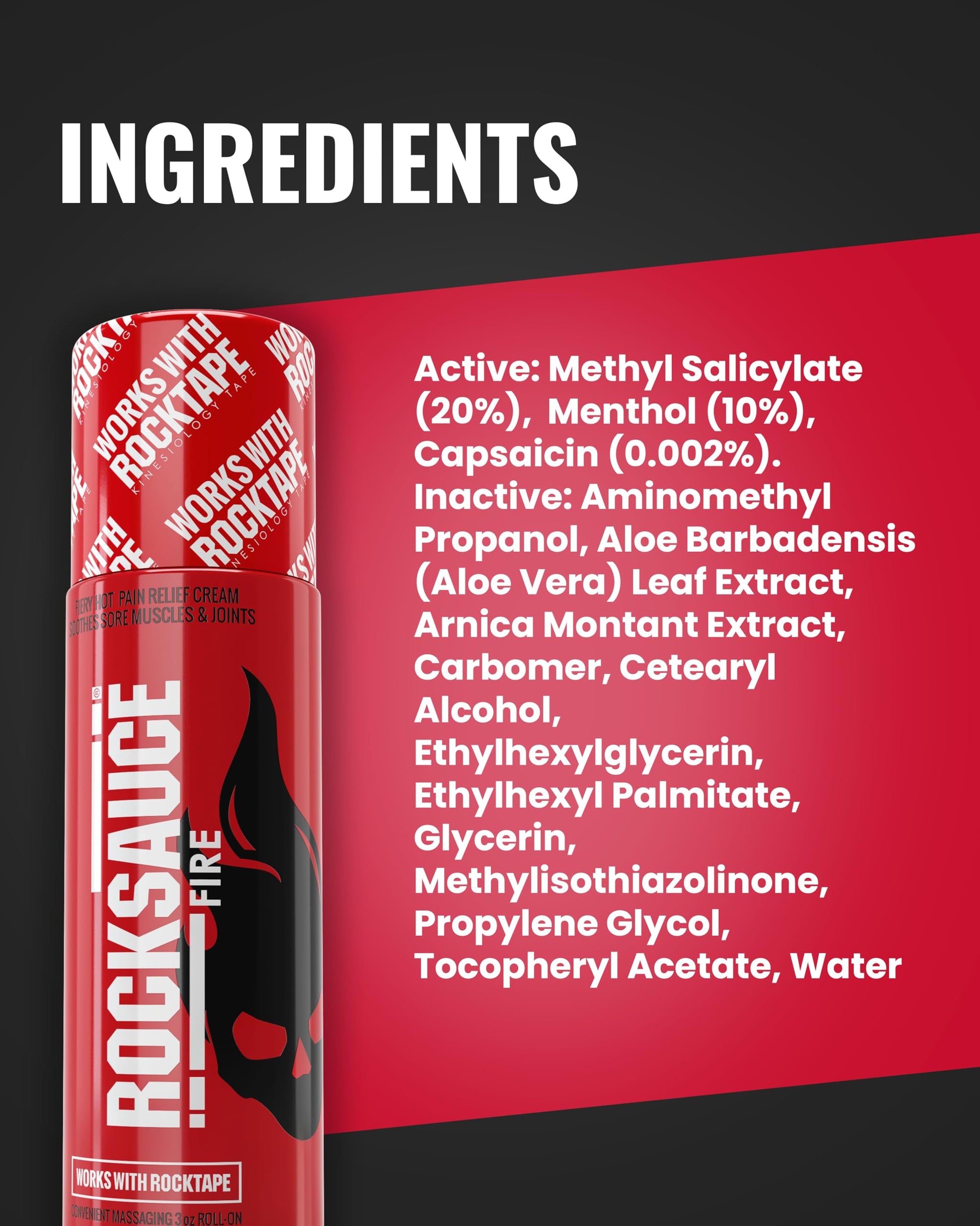 RockSauce Fire, 3 oz Roll-On - Easy to use Pain Relief Cream - Capsaicin & Menthol Formula Relieves Muscle & Joint Pain - Works w/ RockTape - No-Mess Applicator - Dye-Free, Won't Stain Clothes RockTapeAu supplements
