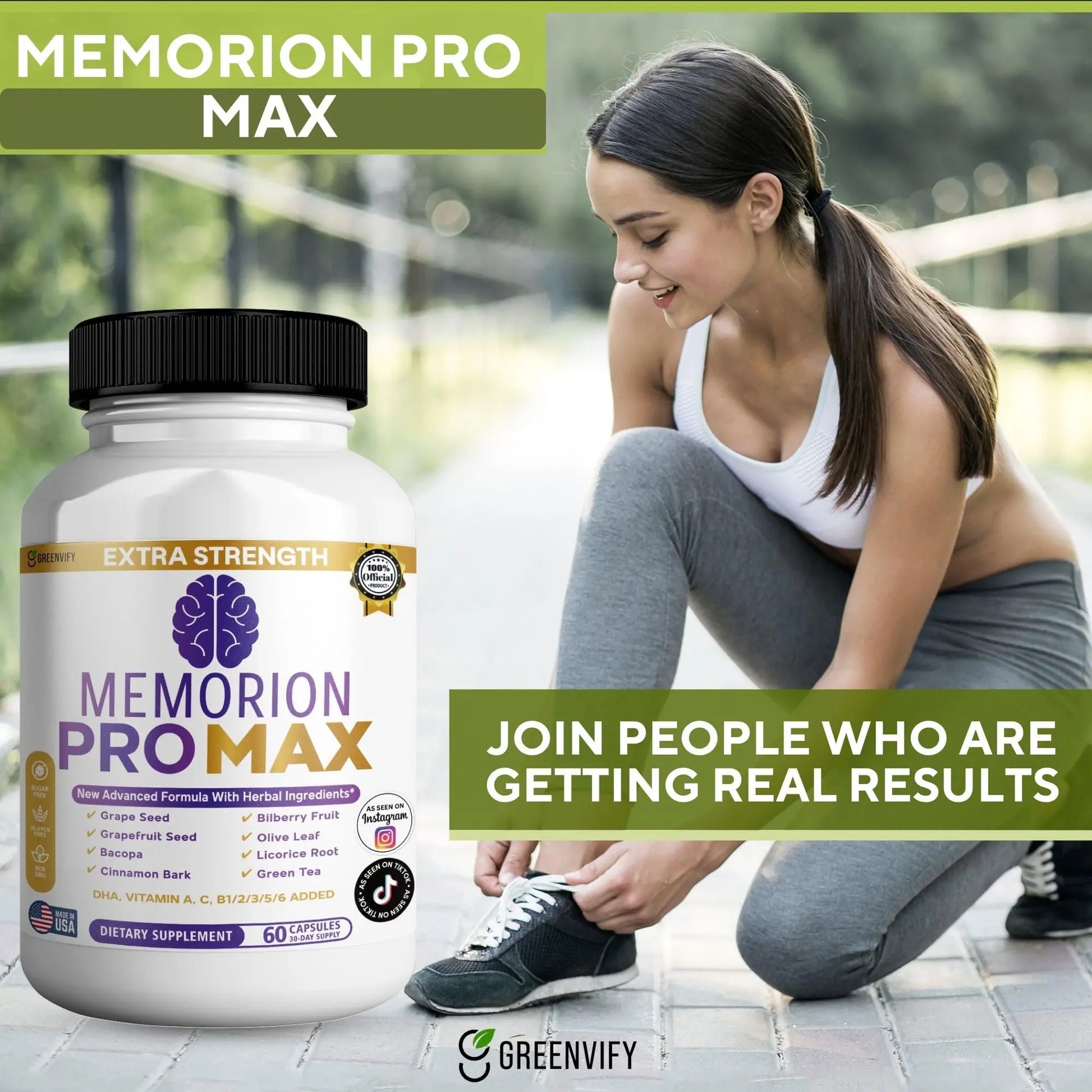 GREENVIFY Memorion Pro Max Extra Strength Brain Support Supplement, 60 Capsules, with DHA, Vitamins, Herbal Blend, 30-Day Supply (1) GREENVIFYnz supplements