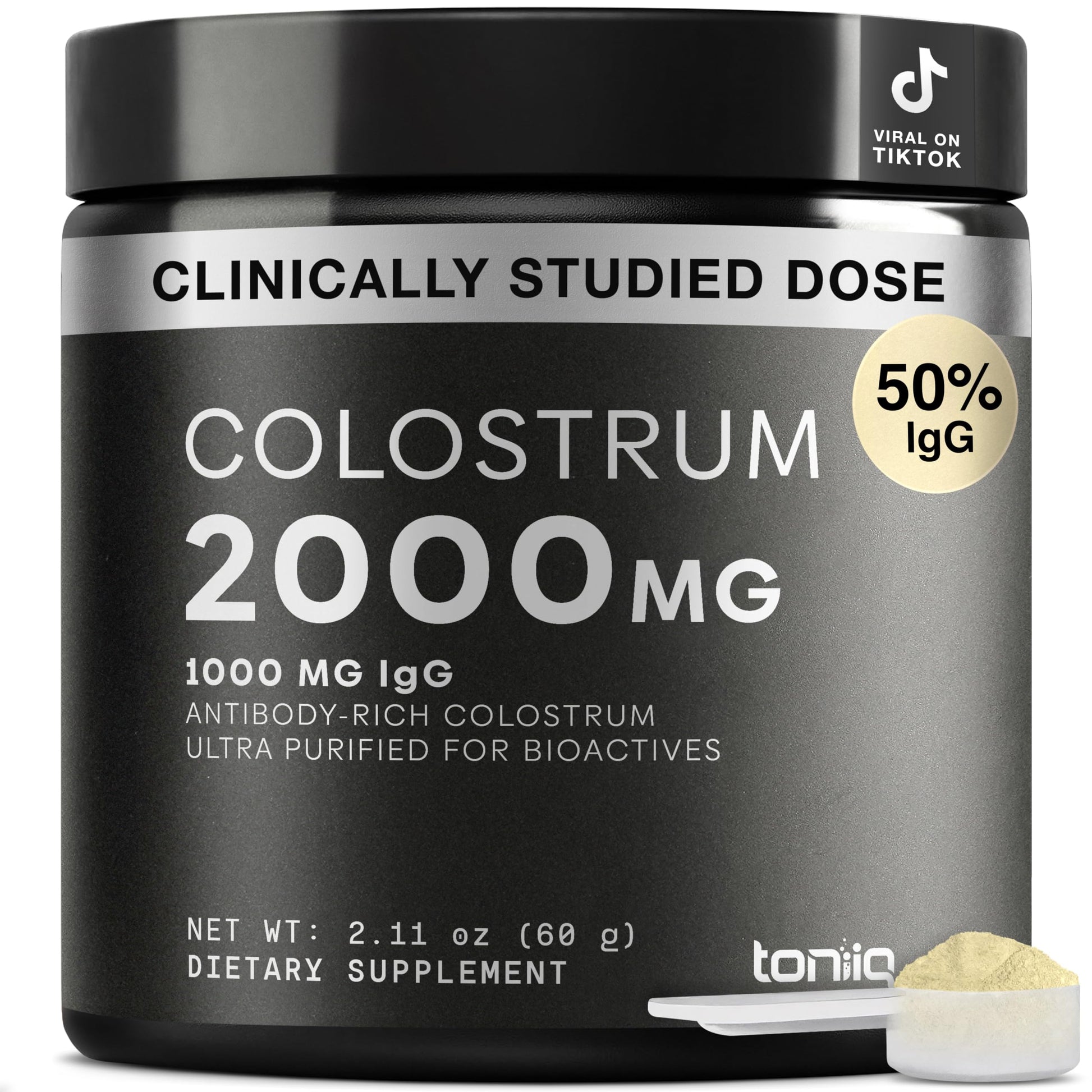 Toniiq Colostrum Powder – Ultra High Potency 50% IgG Concentrate – Farm-to-Jar Traceable French Colostrum – Microfiltered for Purity – Third-Party Lab Verified – 30 Servings ToniiqAu supplements
