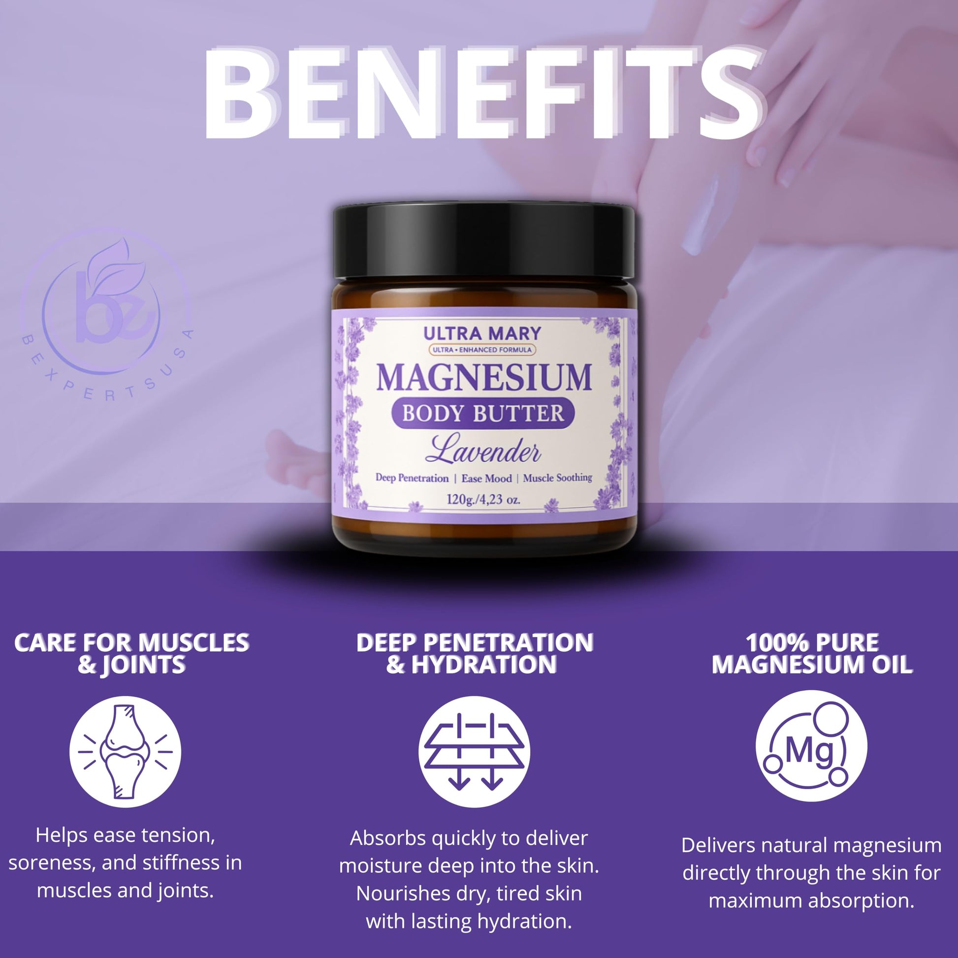 Nighttime Magnesium Cream for Pain, Nerve & Leg Cramps - Magnesium Body Butter for Sleep with Shea Butter, Jojoba Oil, Coconut Extract & Dandelion - Lavender Magnesium Lotion for Kids - 4.23oz ULTRA MARYAu supplements
