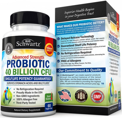 Daily Probiotic Supplement with 40 Billion CFU - Gut Health Complex with Astragalus BioSchwartzUS supplements