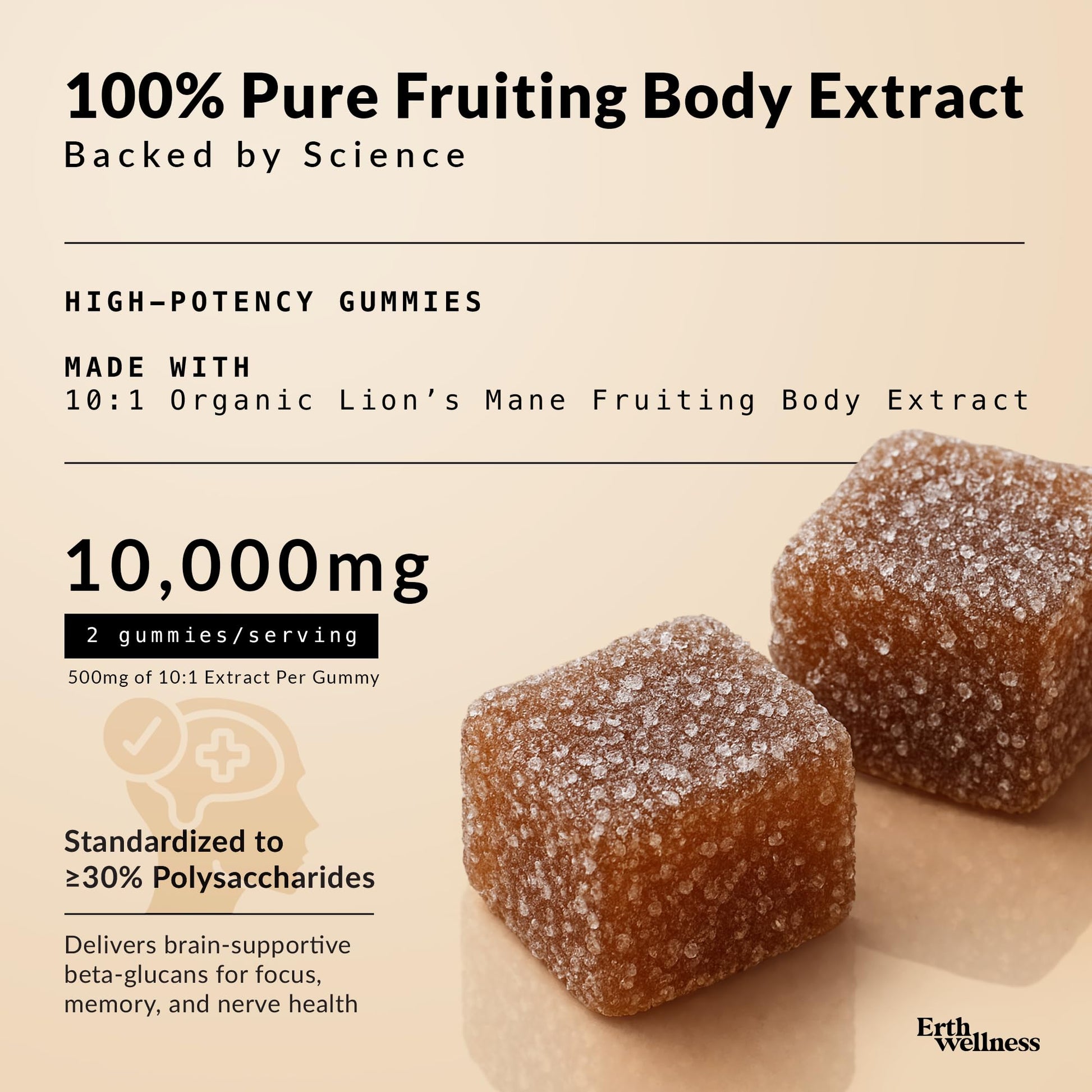 Erth Wellness Lion’s Mane Mushroom Gummies – 10,000mg Fruiting Body Extract per Serving – Brain & Focus Support – Daily Nootropic – Vegan, Low Sugar, Non-GMO – 60 Ct Erth WellnessAu supplements