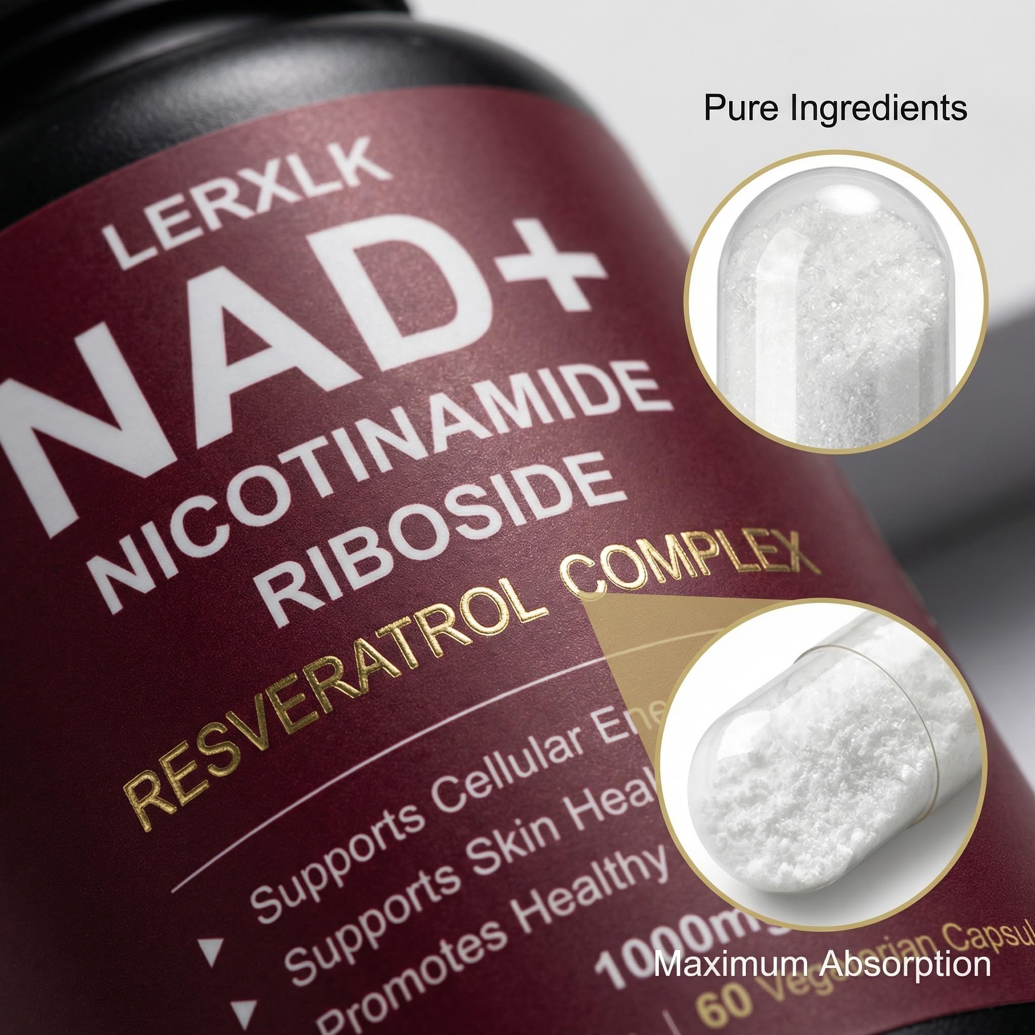 LERXLK NAD+ Supplement 1000mg – Liposomal Nicotinamide Riboside with Resveratrol, Advanced Cellular Energy & Healthy Aging Support, 60 Vegetarian Capsules LERXLKAu supplements