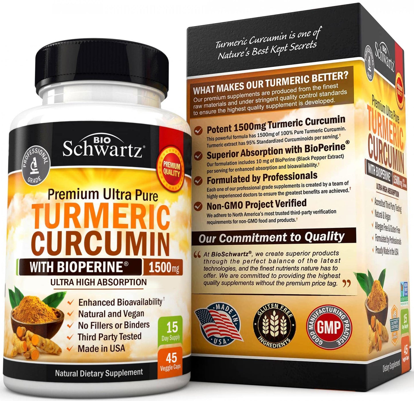Turmeric Curcumin with Black Pepper Extract 1500mg - High Absorption BioSchwartzUS supplements