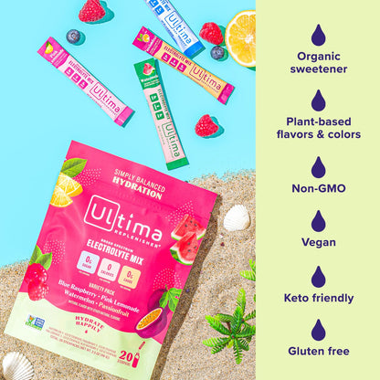 Ultima Replenisher Daily Electrolyte Drink Mix – Tropical Variety, 20 Stickpacks – Hydration Ultima ReplenisherUS supplements