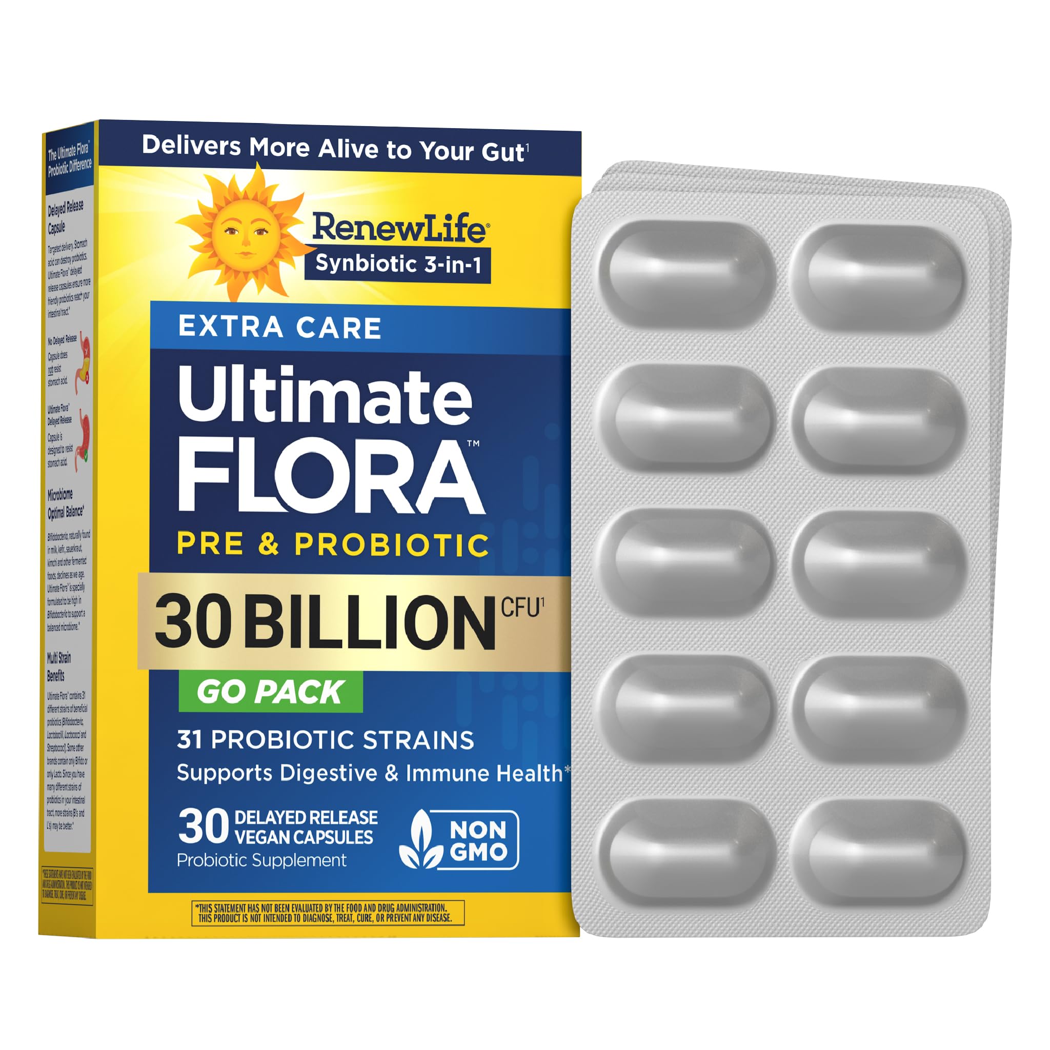 Renew Life Extra Care Go-Pack Probiotic Capsules, Daily Supplement Supports Immune, Digestive and Respiratory Health, L. Rhamnosus GG, Dairy, Soy and gluten-free, 30 Billion CFU, 30 Ct Renew LifeAu supplements