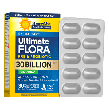 Renew Life Extra Care Go-Pack Probiotic Capsules, Daily Supplement Supports Immune, Digestive and Respiratory Health, L. Rhamnosus GG, Dairy, Soy and gluten-free, 30 Billion CFU, 30 Ct Renew LifeAu supplements