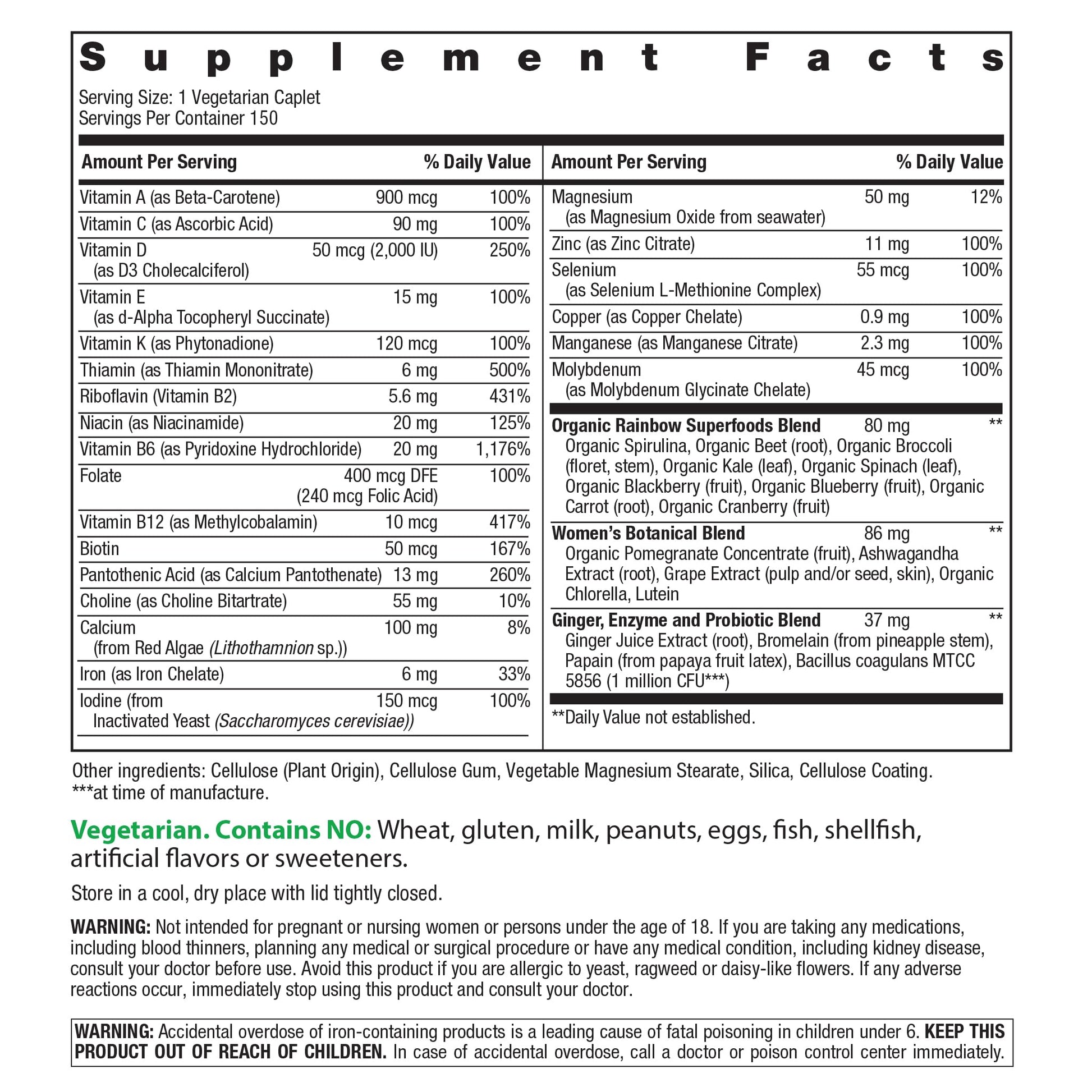 Rainbow Light Womens Multivitamin One + | 150 Caplets | Supports Cellular Energy & Antioxidant Health | Real Food Nutrients, Digestive Enzymes & Probiotics Rainbow LightAu supplements