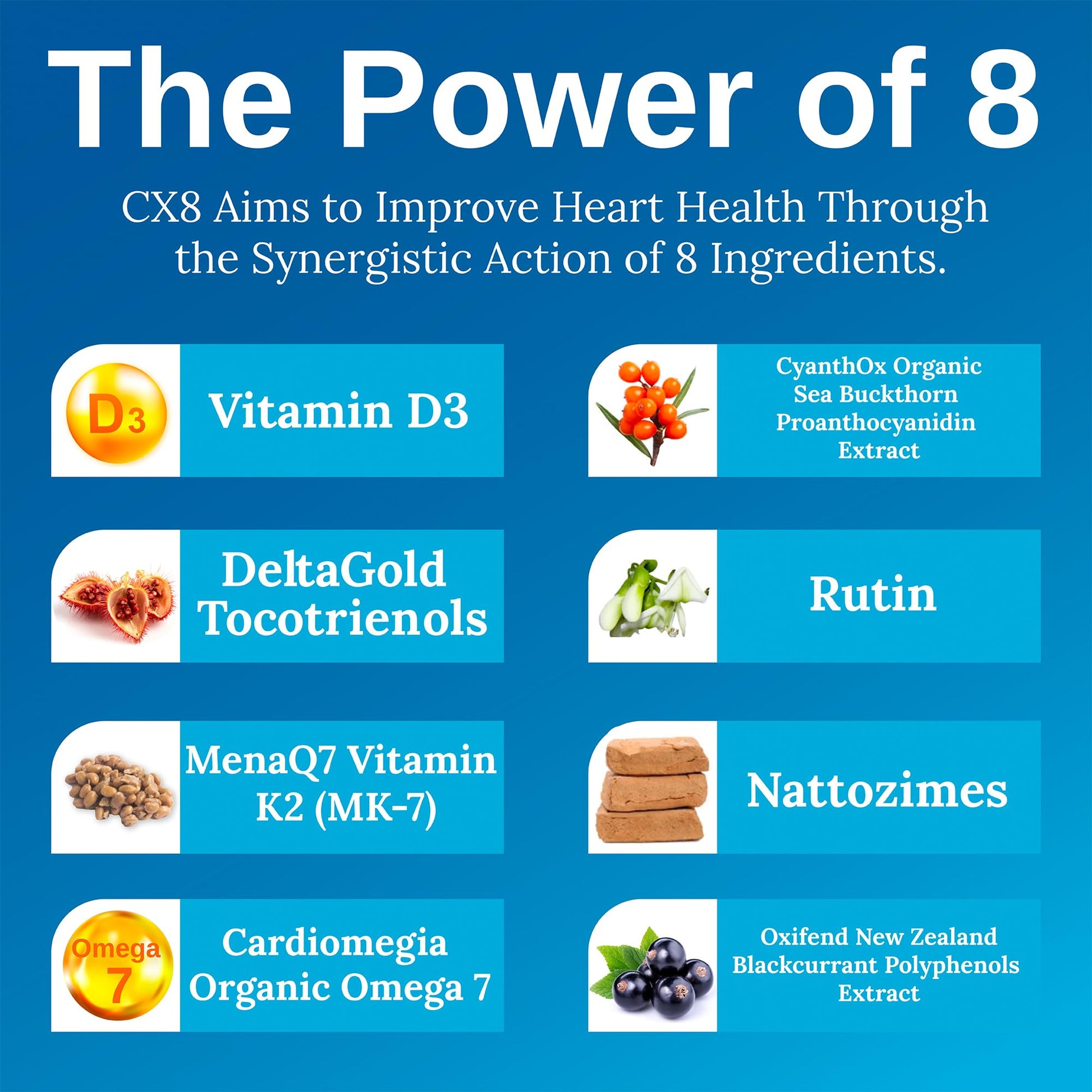 Xtendlife CX8 Heart Health Supplement for Cardiovascular Support, Circulation, and Arterial Health - with Vitamin K2 MK7, D3, Tocotrienols, and Sea Buckthorn-30 Day Supply XtendlifeAu supplements