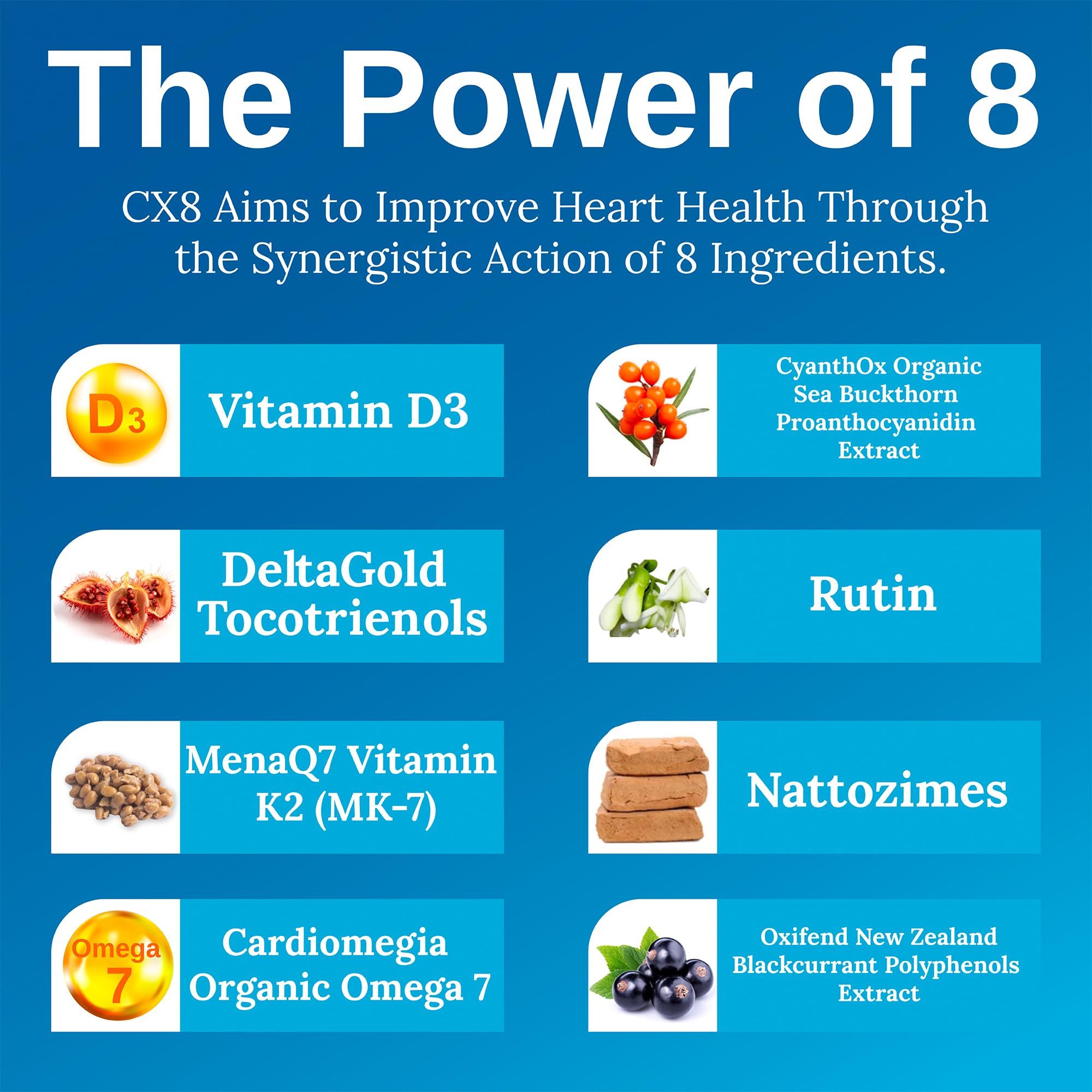 Xtendlife CX8 Heart Health Supplement for Cardiovascular Support, Circulation, and Arterial Health - with Vitamin K2 MK7, D3, Tocotrienols, and Sea Buckthorn-30 Day Supply XtendlifeAu supplements