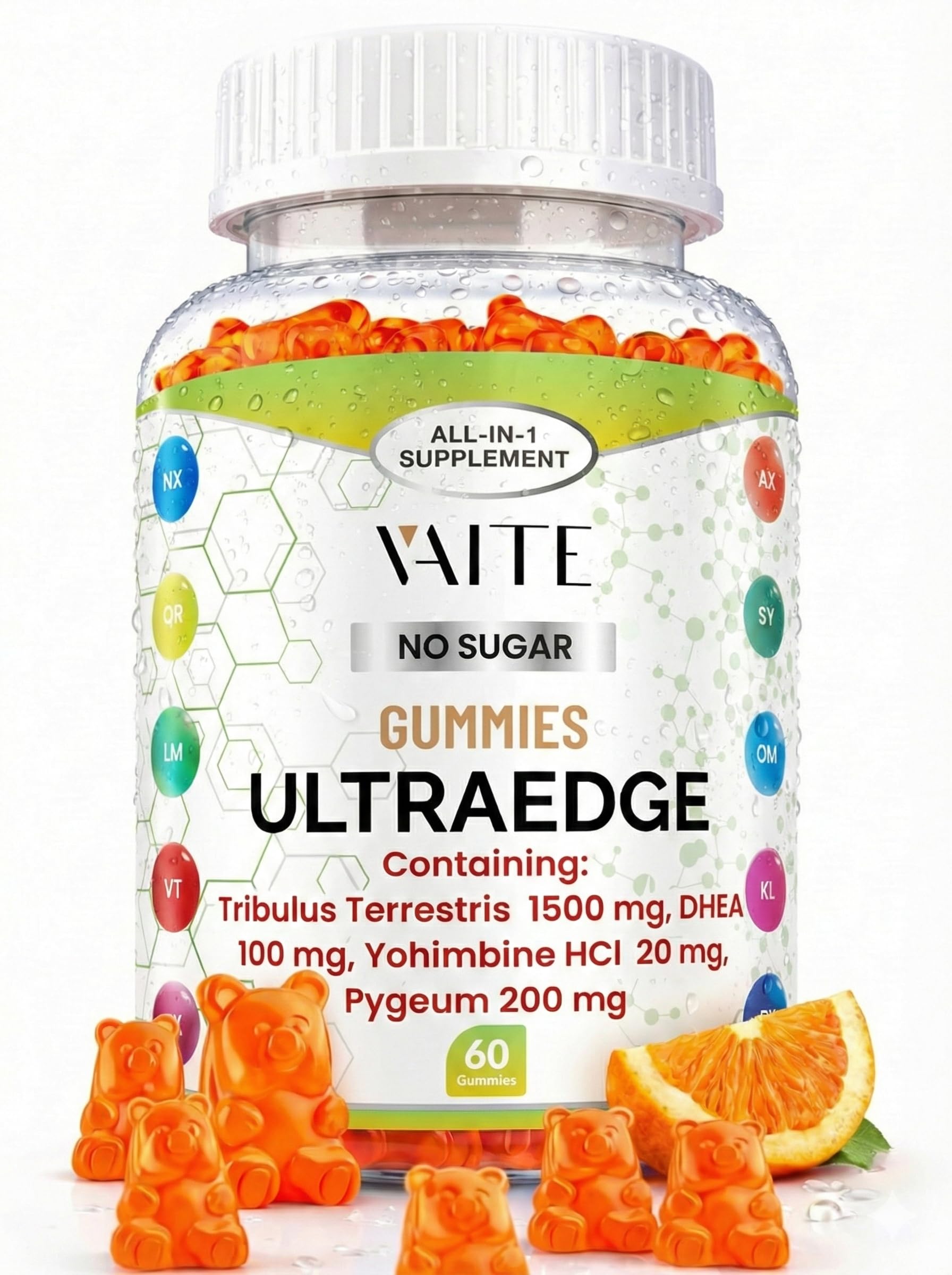 VAITE UltraEdge Herbal Complex Gummies – Tribulus Terrestris 1500mg, DHEA 100mg, Yohimbine HCl 20mg, Pygeum 200mg, Plant-Based Blend, 60 Vegan Gummies, Non-GMO, Gluten-Free, Adult Supplement VAITEAu supplements