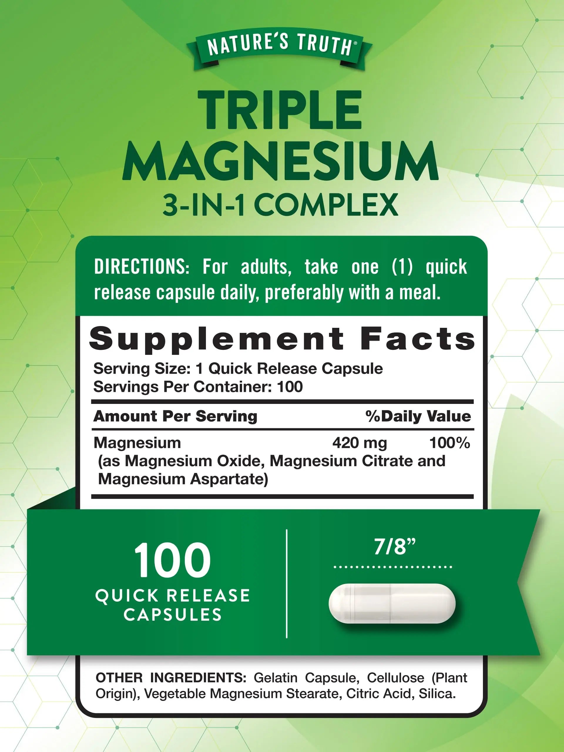 Nature's Truth Triple Magnesium Complex Supplement | 100 Capsules | 420 mg Magnesium Oxide, Citrate & Aspartate | Non-GMO & Gluten Free Nature's Truthnz supplements