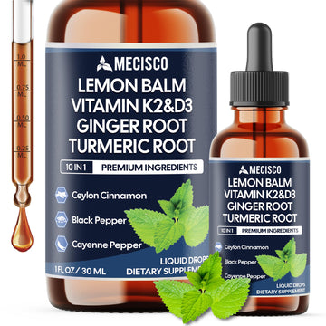 10in1 Lemon Balm Liquid Drops Blend Includes Vitamin D3, Vitamin K2, Lemon Balm, Ginger, Turmeric, Ceylon Cinnamon, Black Pepper, Cayenne Pepper, Berberine, Valerian Root - 1 FL Oz - 2 Month Supply MeciscoAu supplements