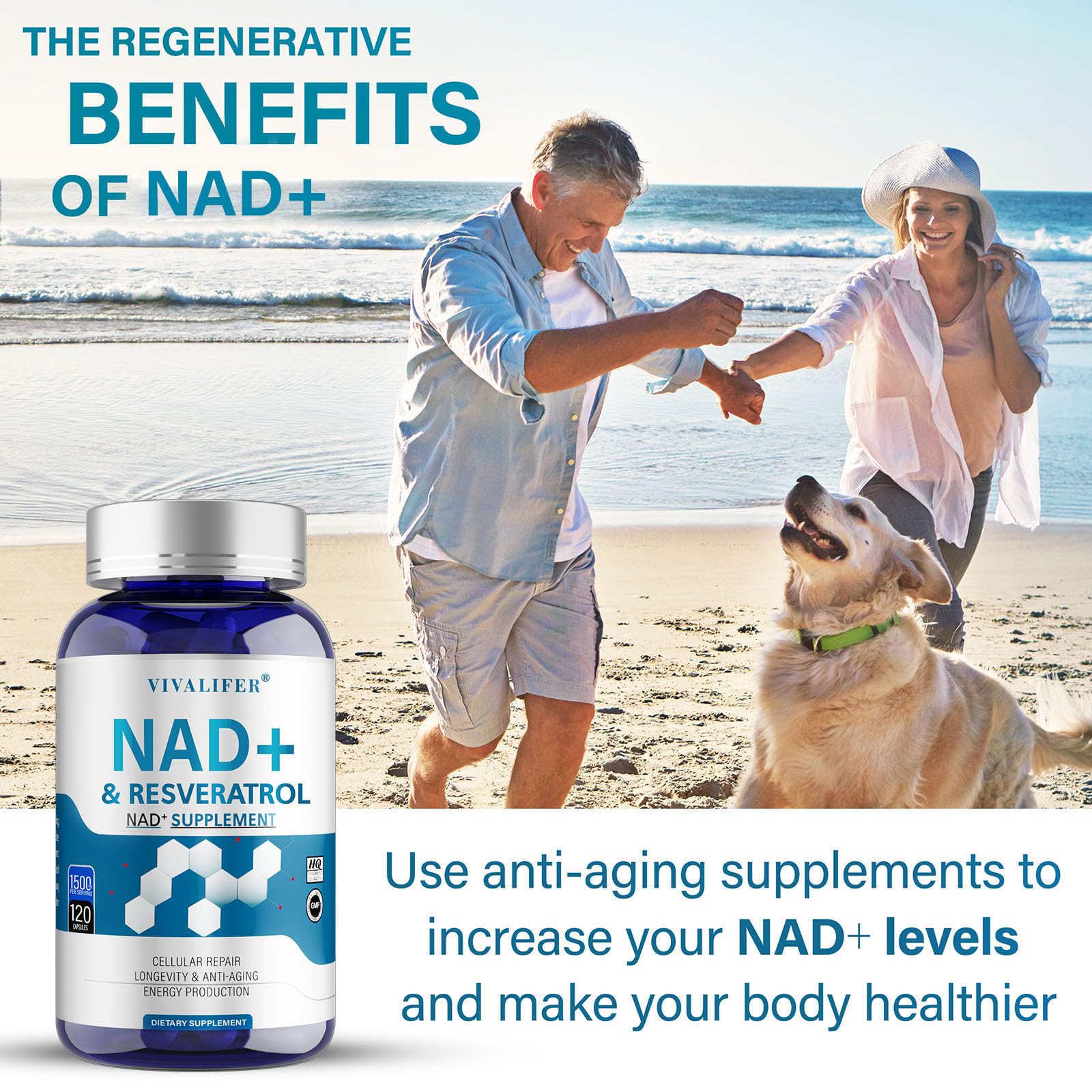 DQQI NMN Supplement Alternative 1500 mg - 120 Capsules (40 Day Supply) High Purity NAD+ & Resveratrol for Anti-Aging, Antioxidant Support, Energy & Focus Boost DQQIAu supplements