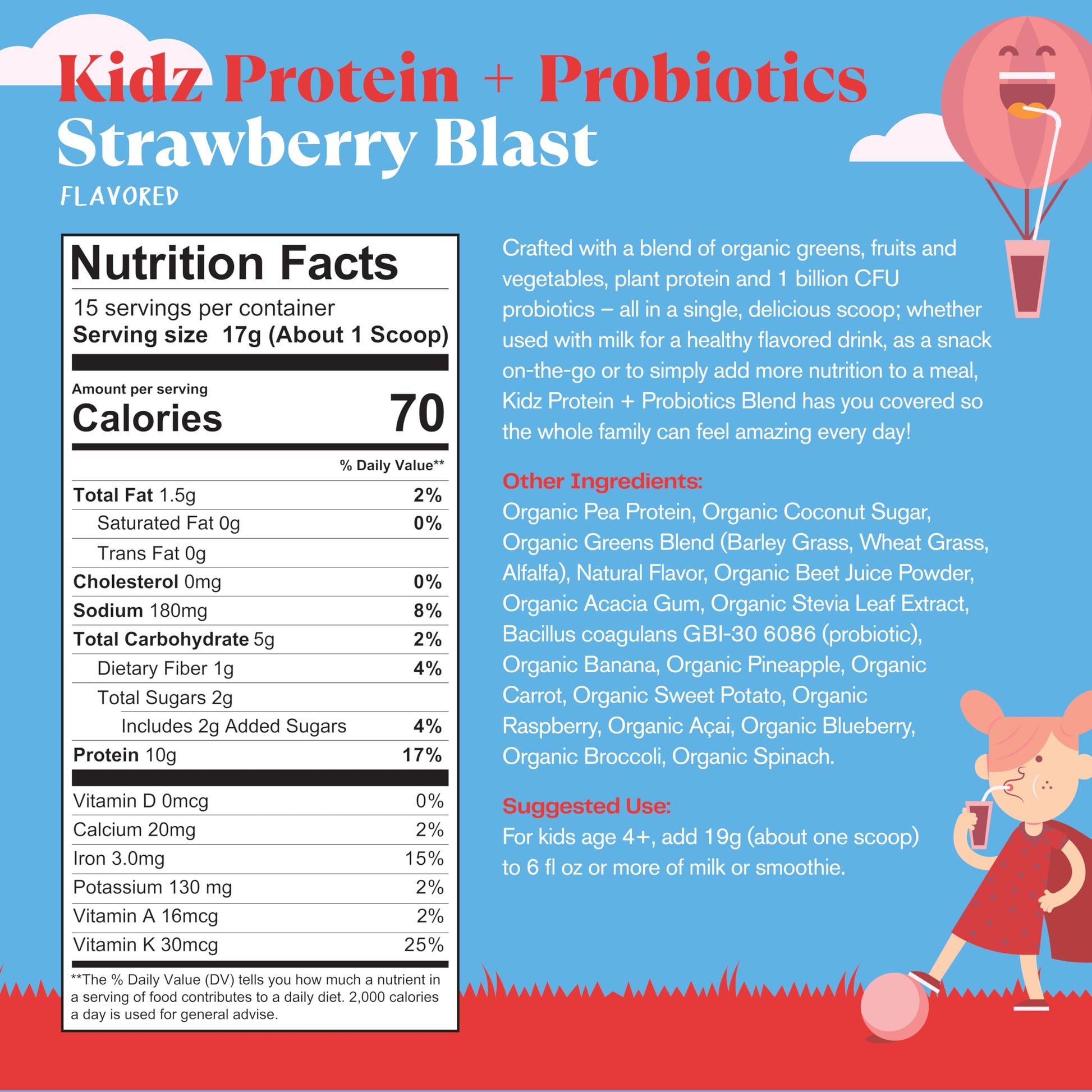 Amazing Grass Kidz Superfood: Vegan Protein & Probiotics for Kids with Beet Root Powder & 1/2 Cup of Leafy Greens, Strawberry Blast, 15 Servings Amazing GrassAu supplements