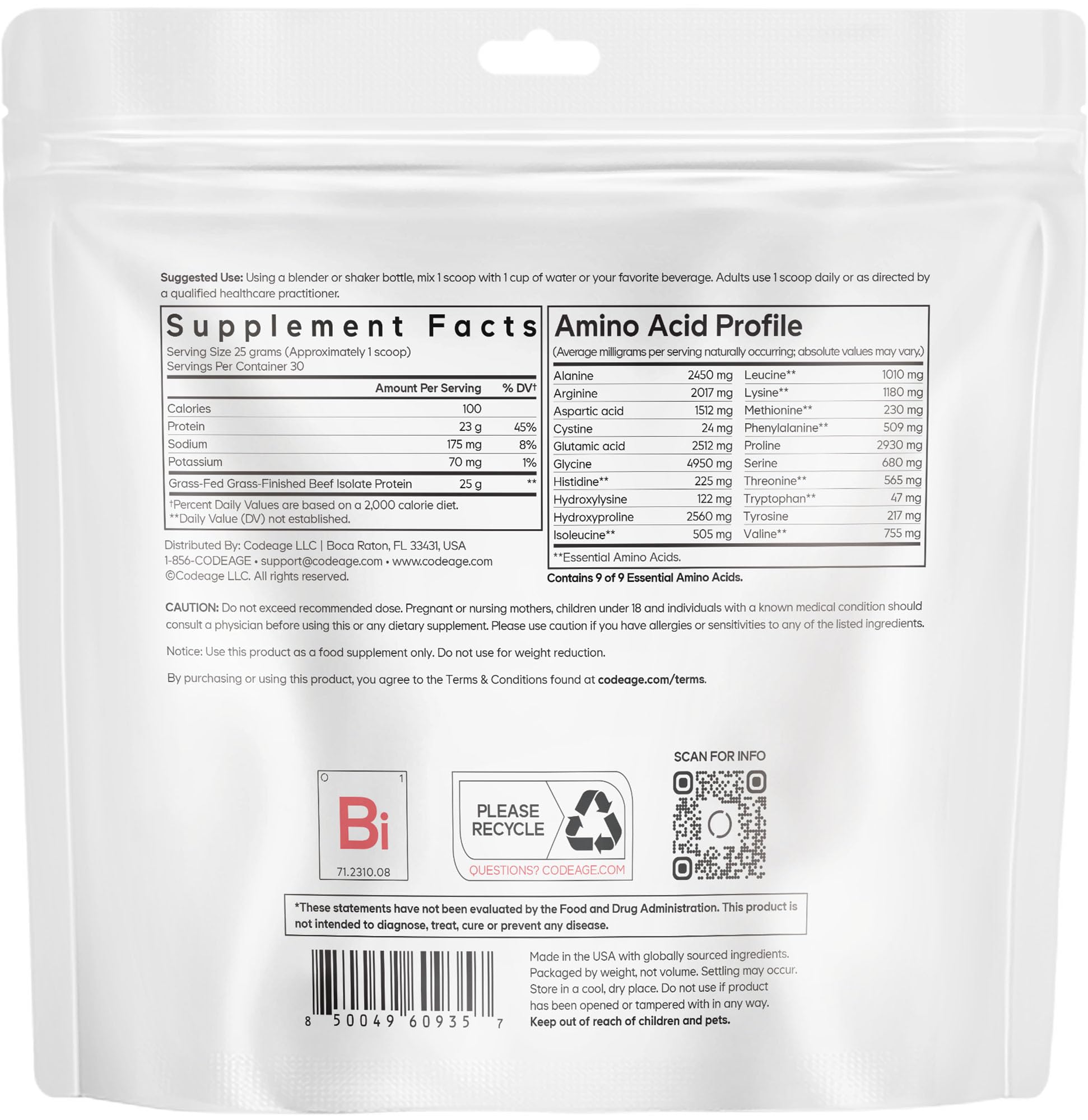 Codeage Grass-Fed Beef Isolate Protein Powder Supplement - 20 Amino Acids, Collagen-Rich - Athletes & Sports - Unflavored Carnivore Protein Supplement, BCAA & EAA - Gluten-Free - 26.45 oz CodeageAu supplements