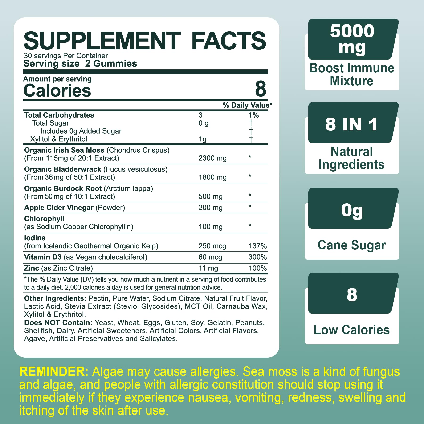 Sugar-Free Sea Moss Iodine Gummies 5000mg, Extra Strength Irish Moss Gel Supplement EnvyCureAu supplements