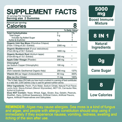 Sugar-Free Sea Moss Iodine Gummies 5000mg, Extra Strength Irish Moss Gel Supplement EnvyCureUS supplements
