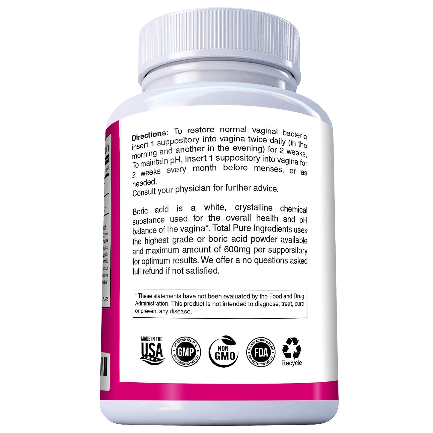 PURE PLANT HOME Boric Acid Suppositories Nature's Harmony 30 Count 600 mg 100% Pure Made in USA Nature's HarmonyUS supplements