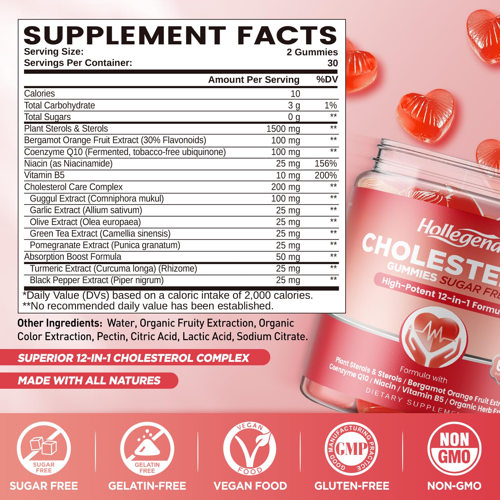 HOLLEGEND Cholesterol Gummies Sugar-Free,12-in-1 Cholesterol Supplements with Plant Sterols,Citrus Bergamot,CoQ10 and Vitamins for Cholesterol Health, Vegan, Mixed Berry Flavor, 60 Counts HOLLEGENDAu supplements