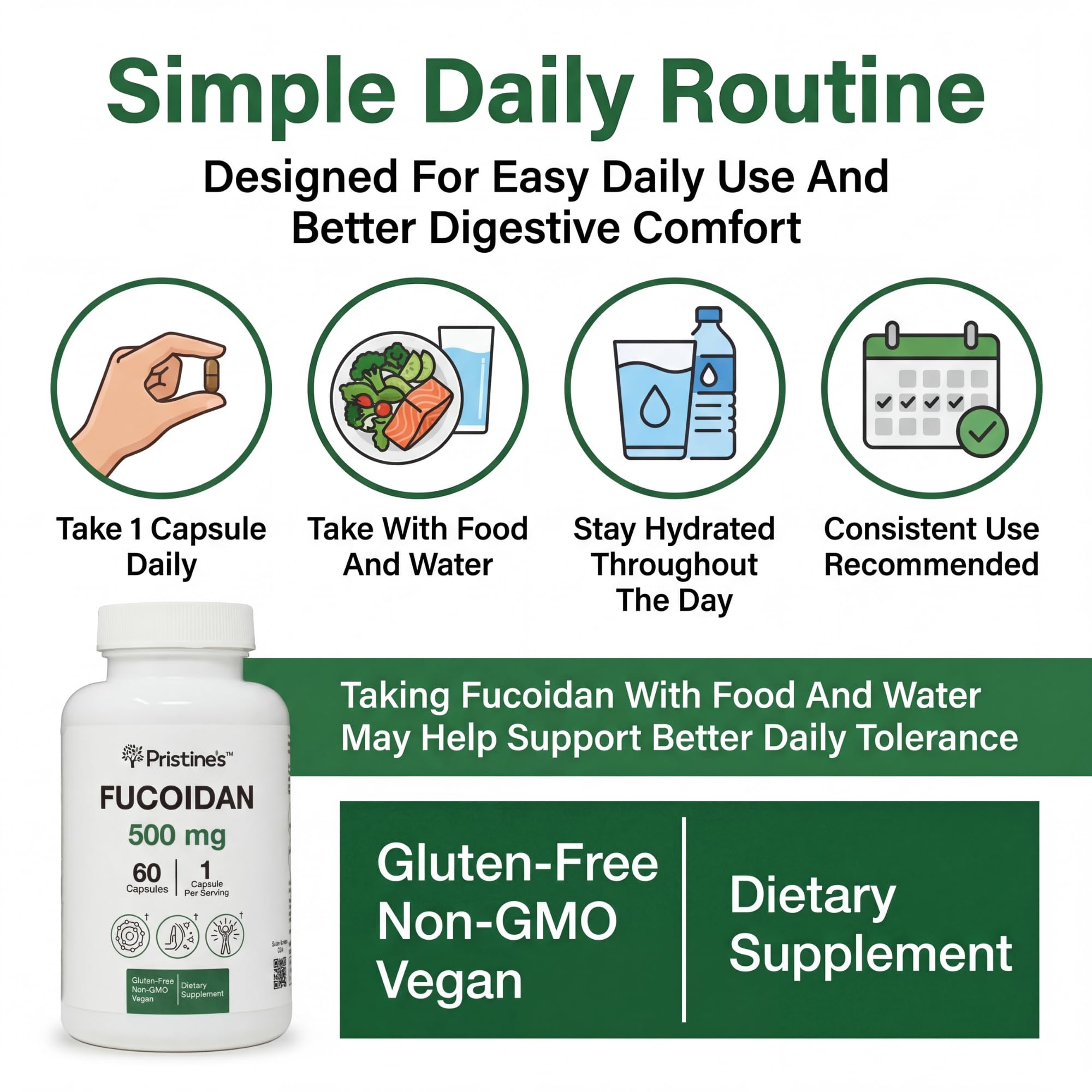 PRISTINE'S Fucoidan 500MG Immunity Supplement Capsules - 60 Day Supply - Brown Seaweed Extract - Potent Herbal Antioxidant Lung Health & Skin Health Support PRISTINE'SAu supplements