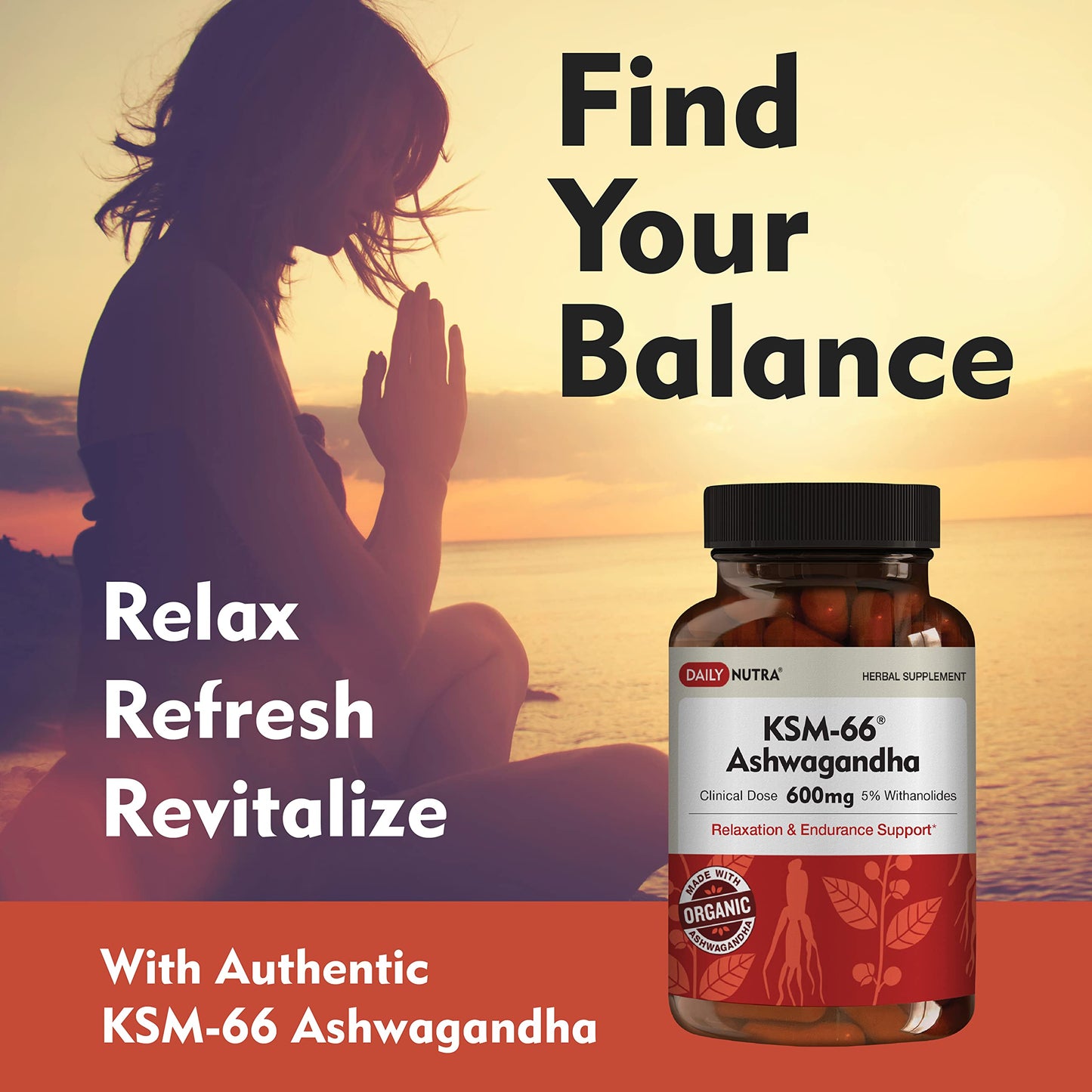DailyNutra KSM-66 Ashwagandha 600mg Organic Root Extract - High Potency Supplement DailyNutraUS supplements