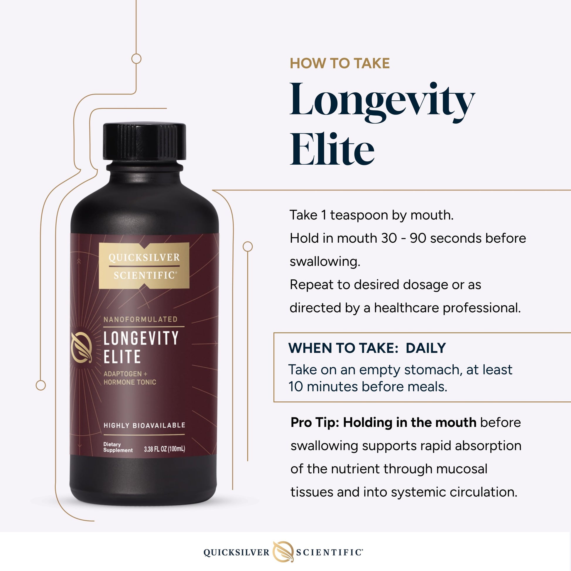 Quicksilver Scientific Longevity Elite - Liposomal Adaptogen + Pregnenolone Tonic - Herbal Supplements Designed for Age Optimization Support While Targeting AMPK, Sirtuins + Telomeres (100ml) Quicksilver ScientificUS supplements