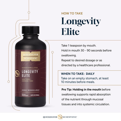Quicksilver Scientific Longevity Elite - Liposomal Adaptogen + Pregnenolone Tonic - Herbal Supplements Designed for Age Optimization Support While Targeting AMPK, Sirtuins + Telomeres (100ml) Quicksilver ScientificUS supplements