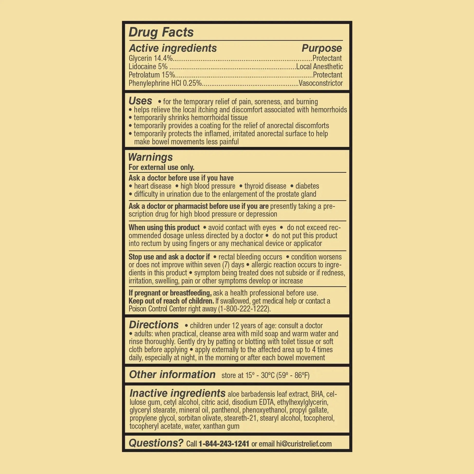 Curist Fissure and Hemorrhoid Cream with Lidocaine 5% and Phenylephrine HCl - Numbing Anal Fissure Cream Temporarily Shrinks Hemorrhoids - Reduces Itching, Swelling, & Burning - Huge Tube - 6oz CuristAu supplements