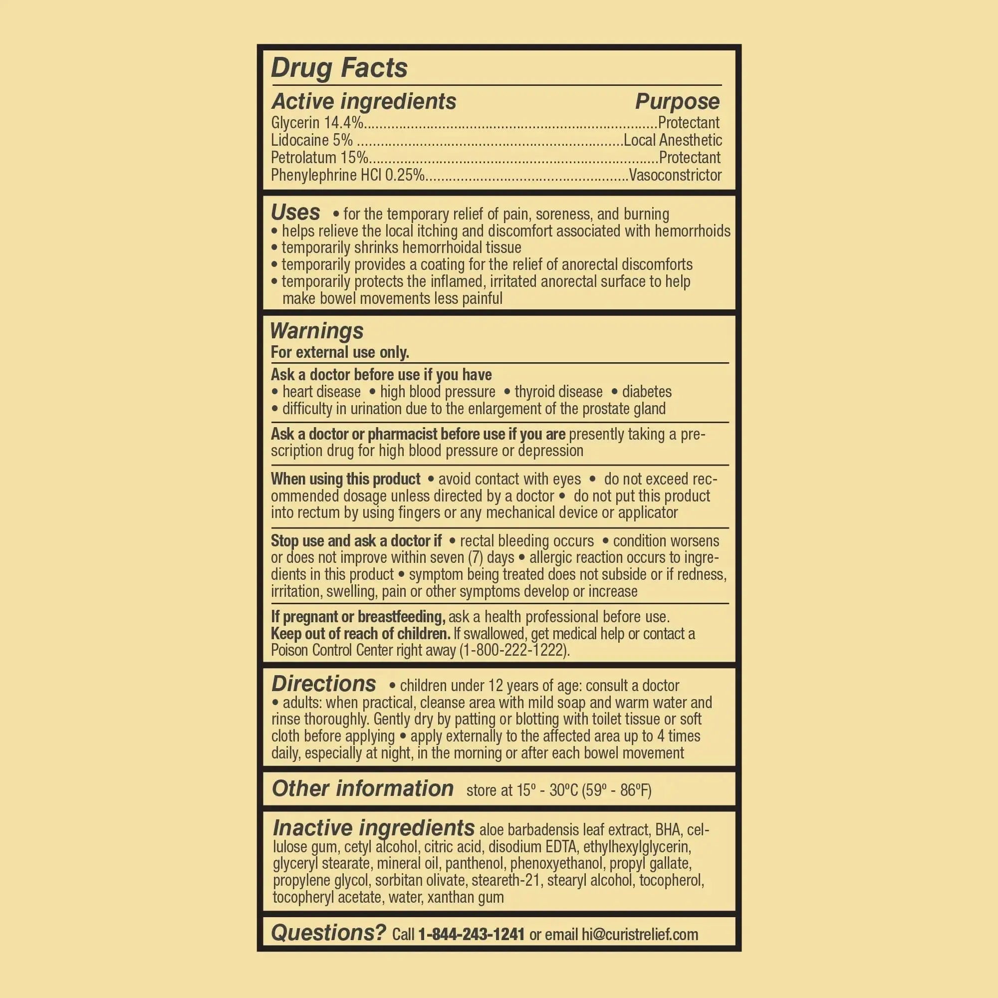 Curist Fissure and Hemorrhoid Cream with Lidocaine 5% and Phenylephrine HCl - Numbing Anal Fissure Cream Temporarily Shrinks Hemorrhoids - Reduces Itching, Swelling, & Burning - Huge Tube - 6oz CuristAu supplements