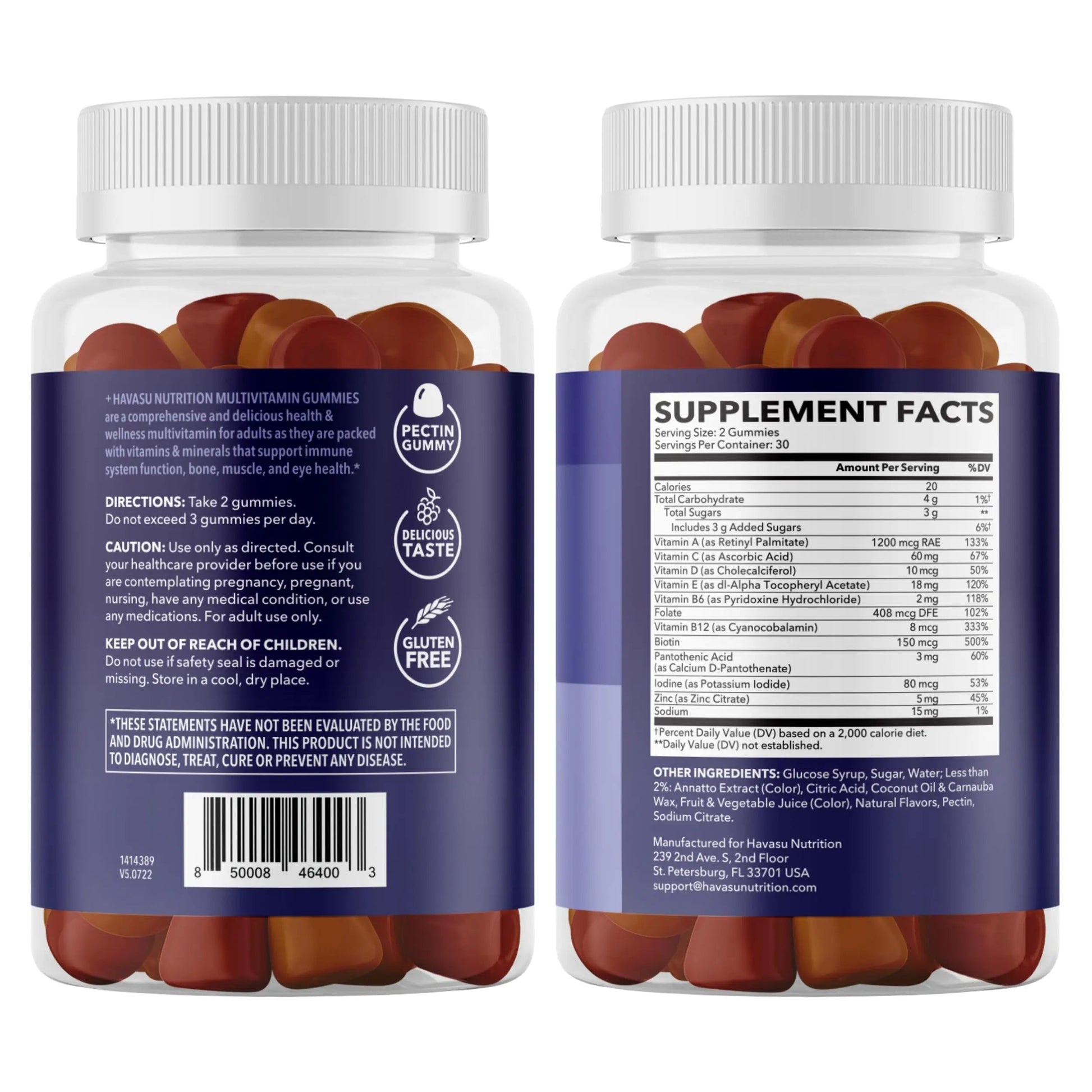 Multivitamin Gummies for Adults - Daily Gummy with Vitamin C, D, and Zinc for Men and Women - 60 Count - GLP-1 Nutritional Support HAVASU NUTRITIONAu supplements