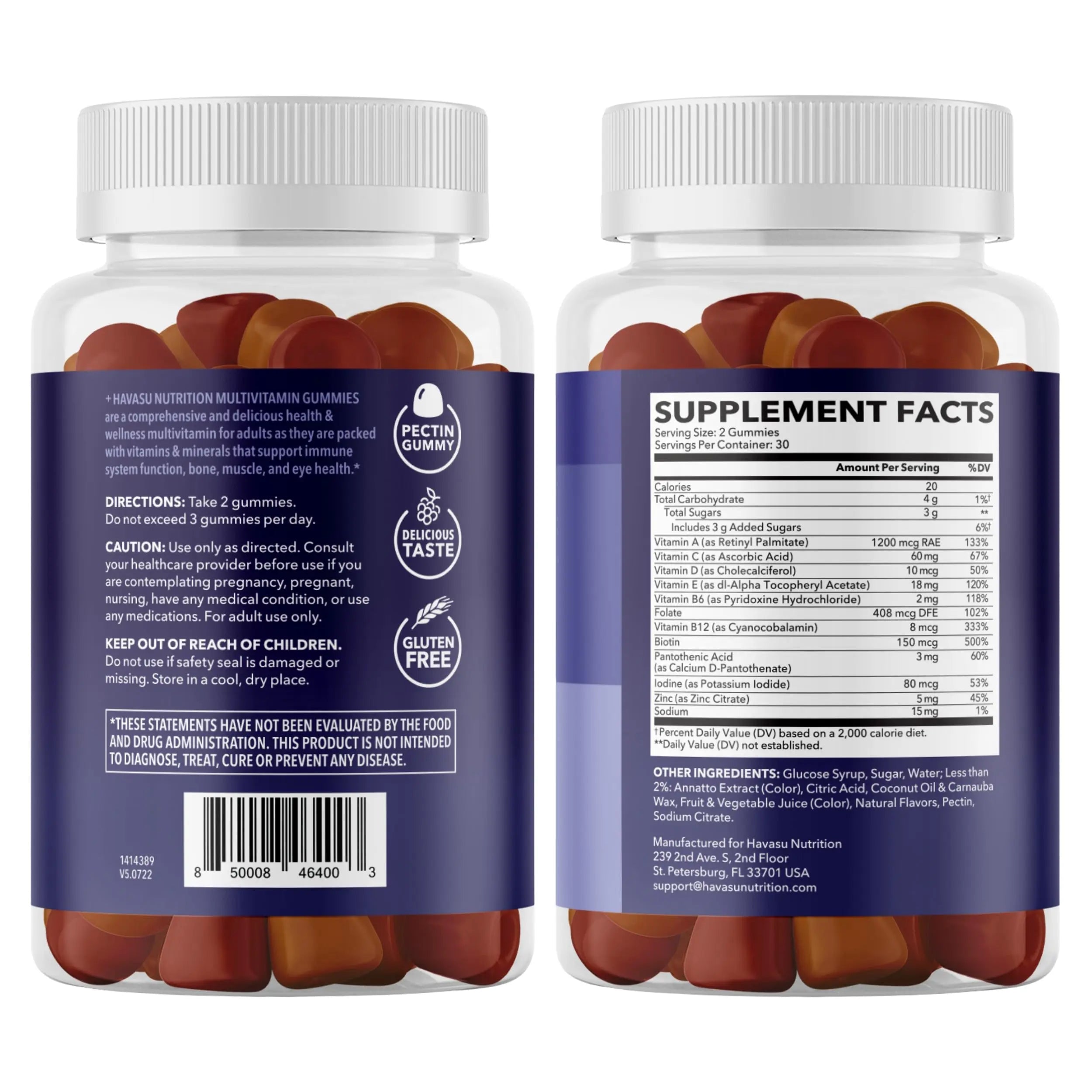Multivitamin Gummies for Adults - Daily Gummy with Vitamin C, D, and Zinc for Men and Women - 60 Count - GLP-1 Nutritional Support HAVASU NUTRITIONAu supplements