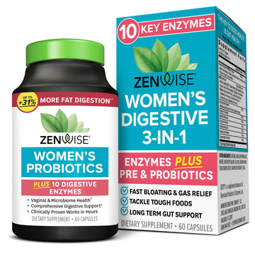 Zenwise Health 3-in-1 Womens Probiotic Supplement for Digestive, Gut Flora & Vaginal Health - Daily Probiotics & Prebiotics for Women with Digestive Enzymes Supports Bloating & Gas Relief - 60 Count Zenwise HealthAu supplements