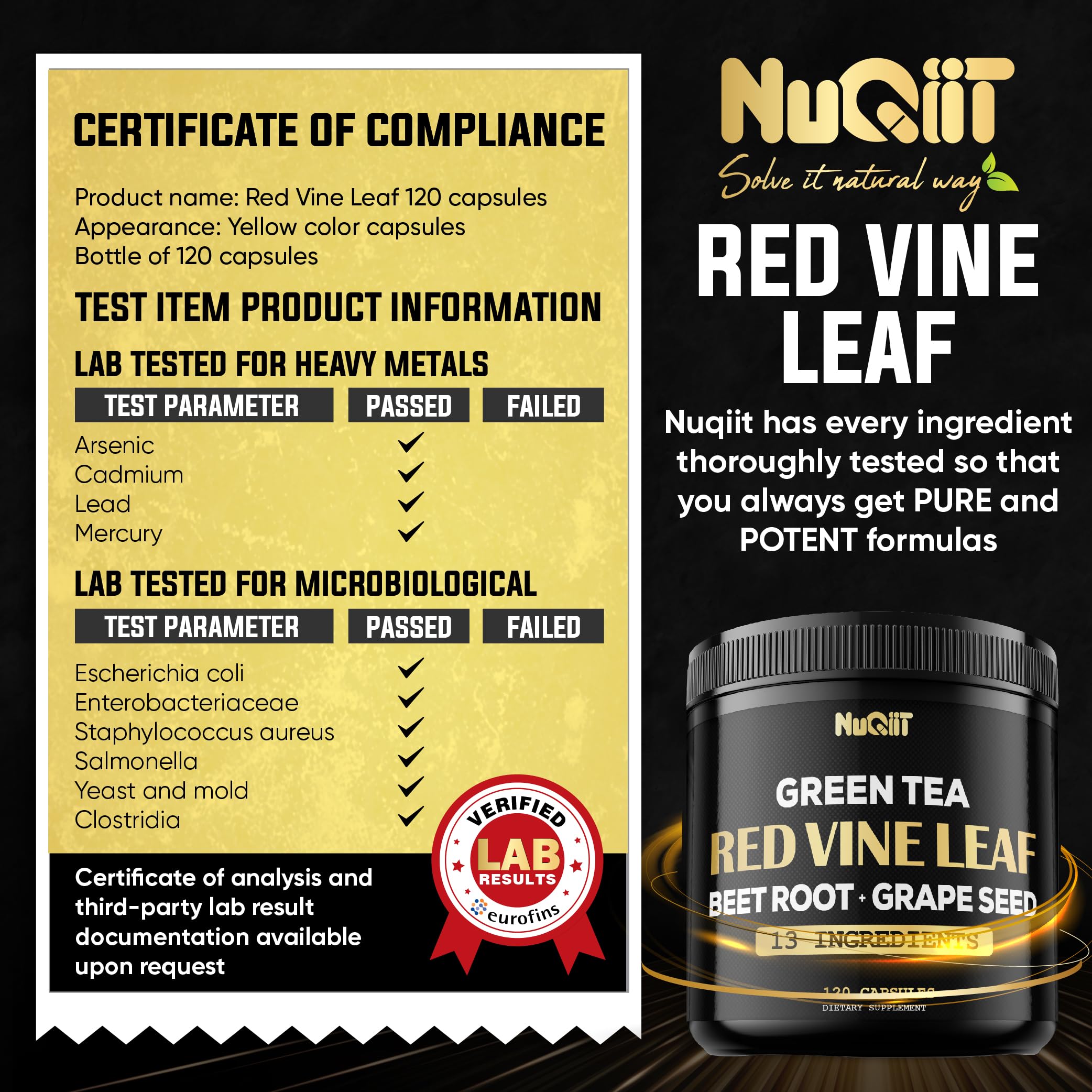 Red Vine Leaf Extract 15000mg Beet Root 3000mg Organic Green Tea 3000mg Supplement & More - Support Heart Health, Strength, Immune System & Body Management - 120 Vegan Capsules for 2-Month Supply NUQIITAu supplements