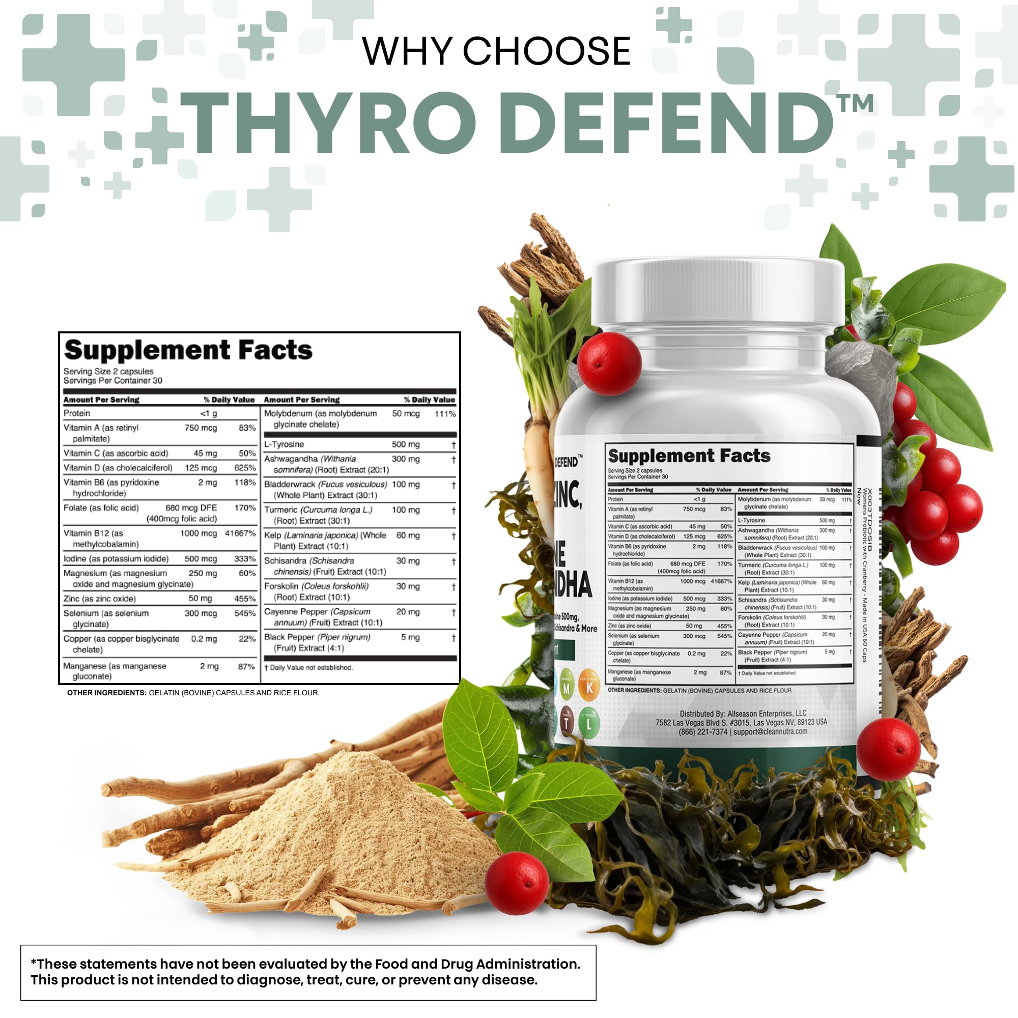 Clean Nutra Selenium 300mcg Iodine 500mcg Thyroid Support for Women & Men | L Tyrosine 500mg Ashwagandha Supplement Bladderwrack, Turmeric, Kelp, Schisandra Zinc Pills Capsule Supplements Clean NutraceuticalsAu supplements