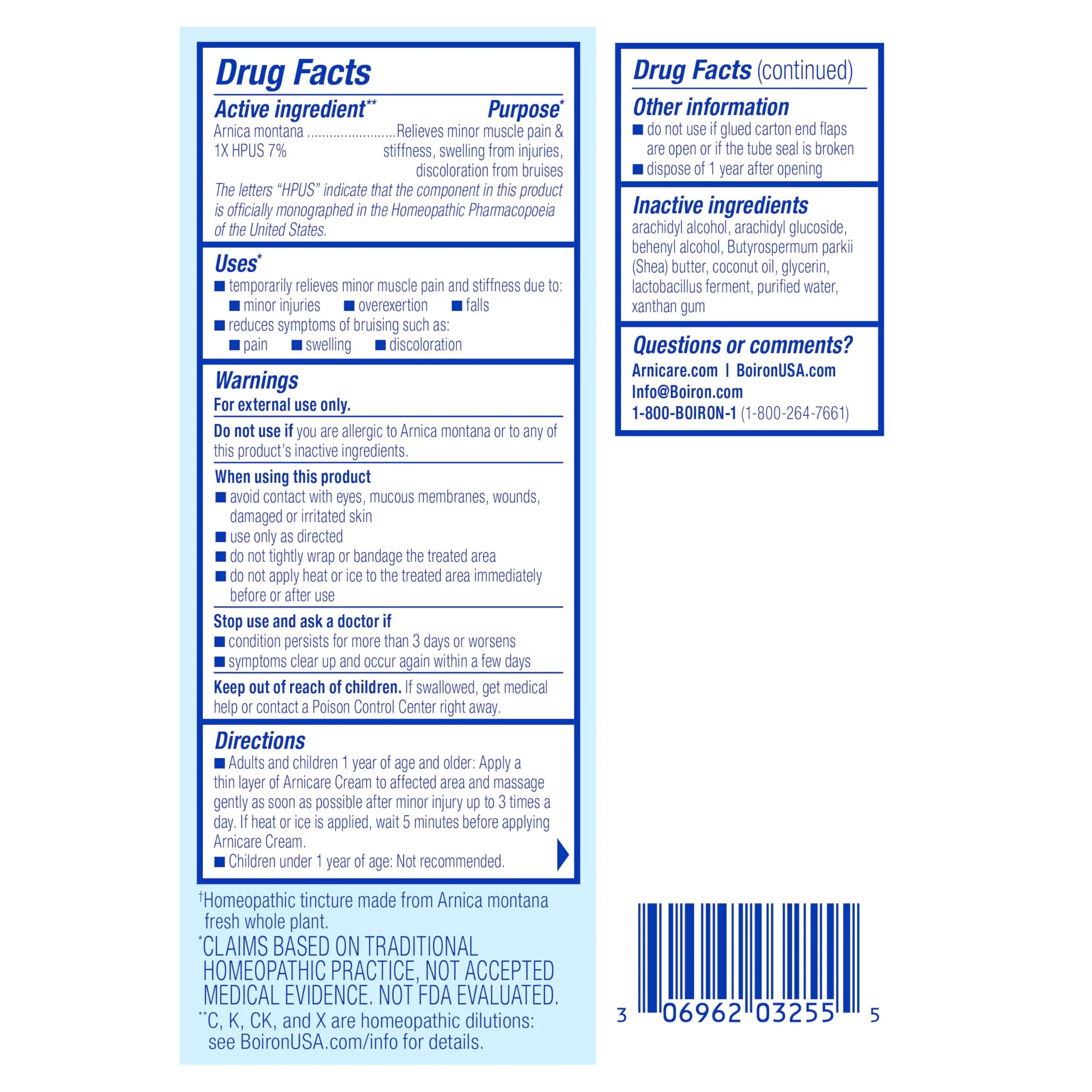 Boiron Arnicare Cream for Relief for Joint Pain, Muscle Pain, Muscle Soreness, and Swelling from Bruises or Injury - Fast Absorbing and Fragrance-Free - 1.3 oz BoironAu supplements