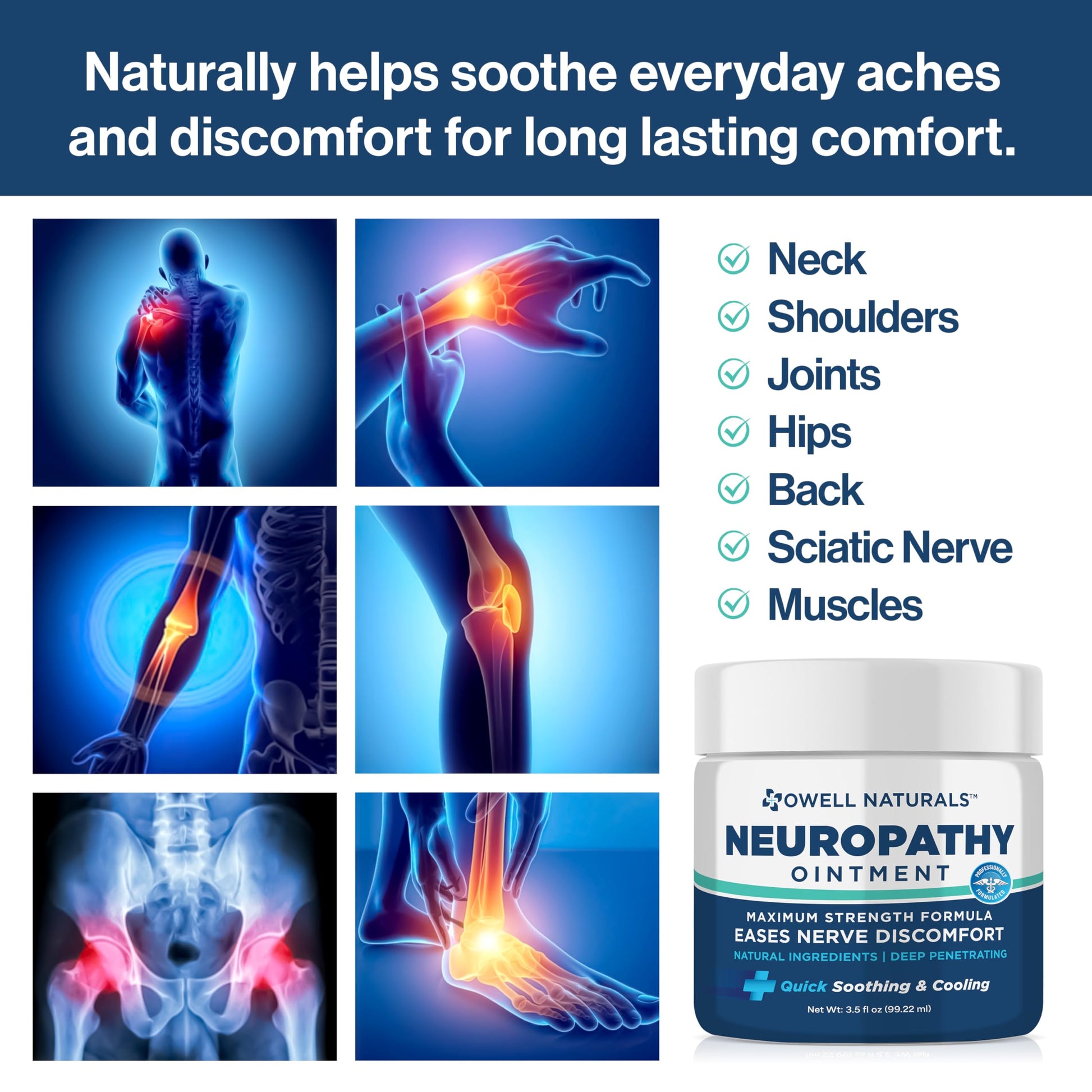 Owell Naturals Neuropathy Nerve Ointment for Feet, Fingers, Hands, Toes, Back, Legs & Arms - Fast-Acting Formula, Max Strength, Cooling Effect, 3.5 Fl Oz Owell NaturalsAu supplements