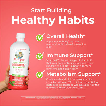 MaryRuth's Liquid Morning Multivitamin Essentials+ | Vitamin A C D E B6 B12 K2 Biotin Zinc | Mens Womens Multivitamin | Immune Support | Beauty | Sugar Free | Vitamins for Ages 1+ | Vegan | 32 Fl Oz MARYRUTH'SUS supplements