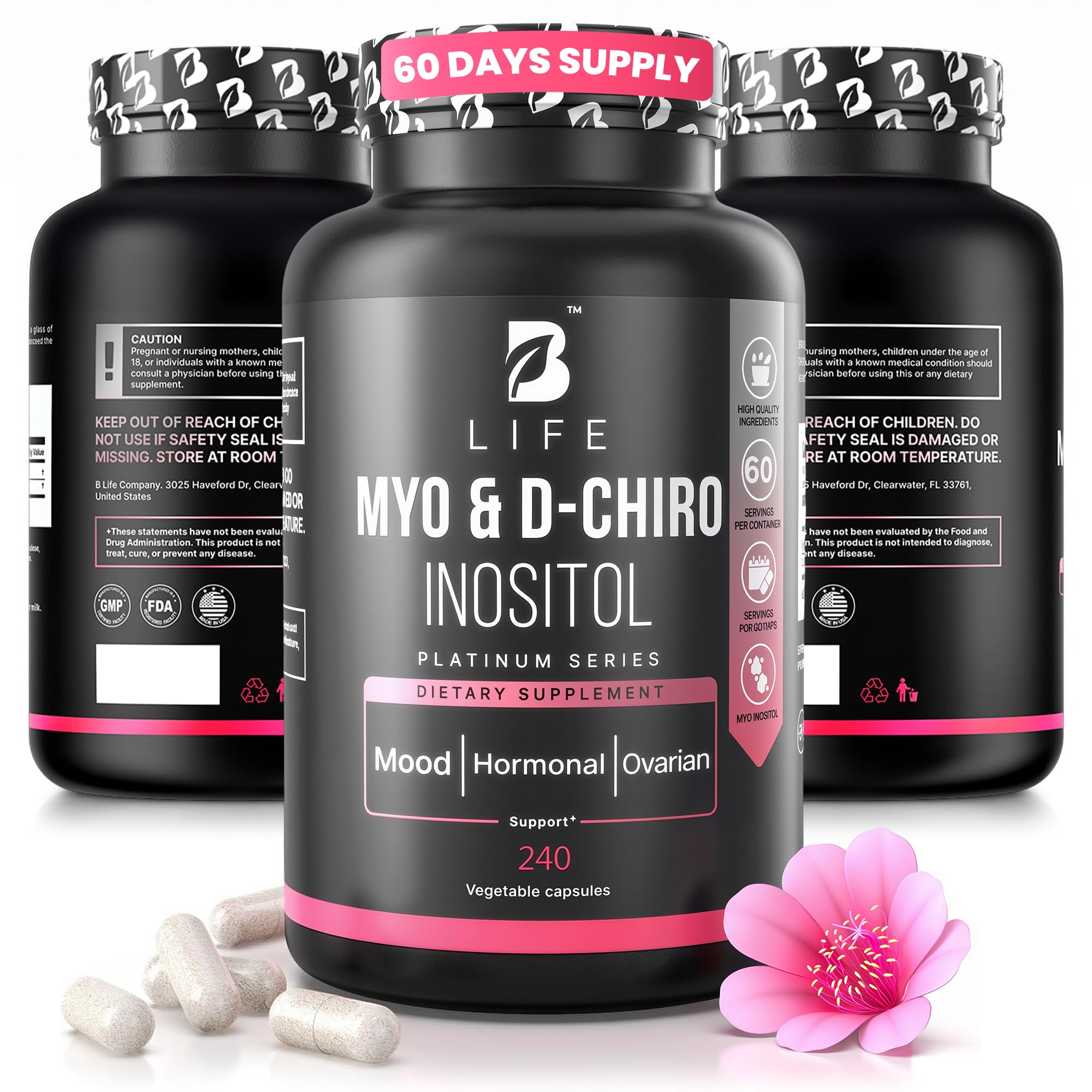 B Life Company Myo-Inositol & D-Chiro Inositol 40:1 for Women | I Inositol Supplement for Women | Hormone Balance, Fertility & Cycle | Vitamin B8, Insulin & Flo Ovarian Support | 240 Caps B Life CompanyAu supplements